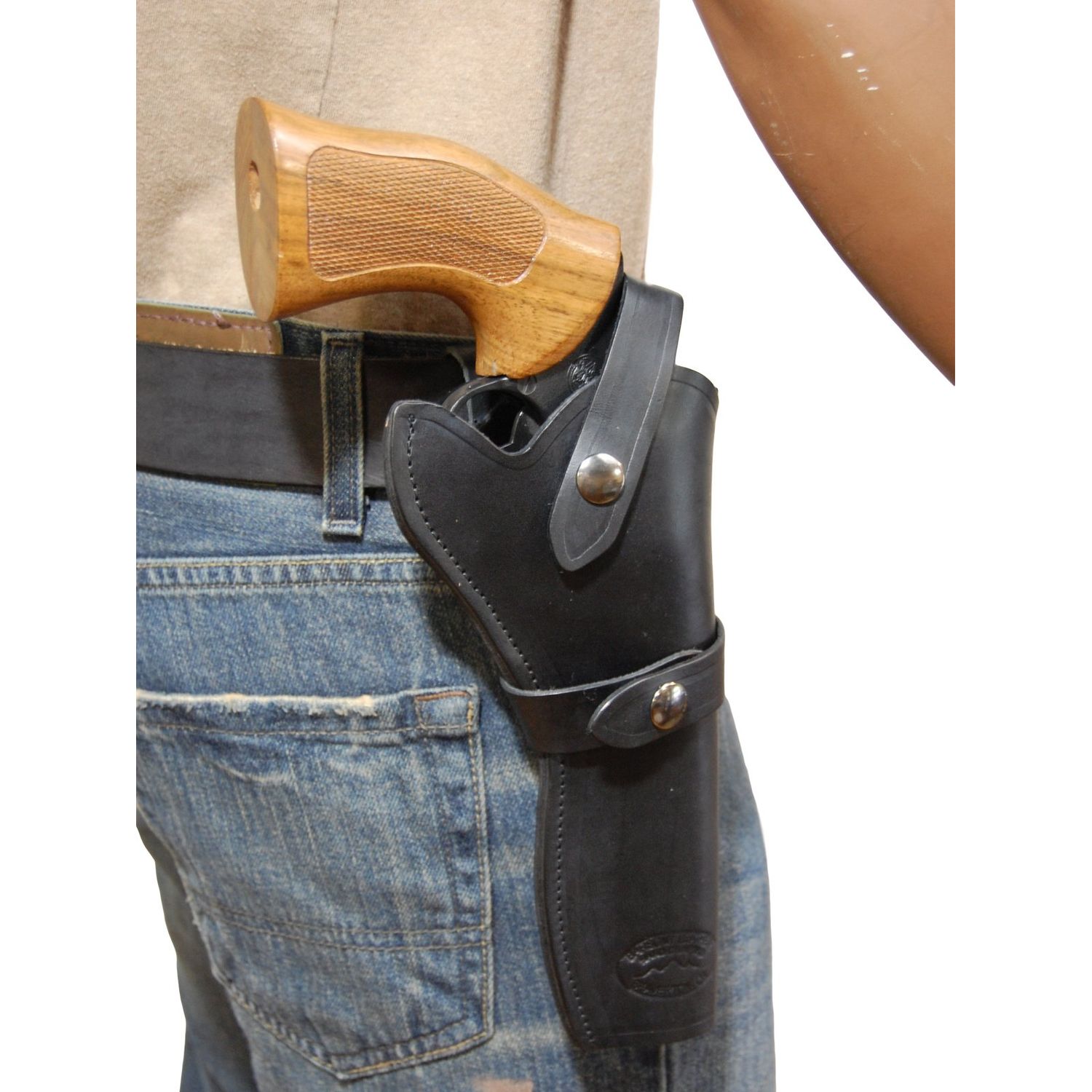 New Barsony Black Leather Western Style Gun Holster for Ruger GP100 Right