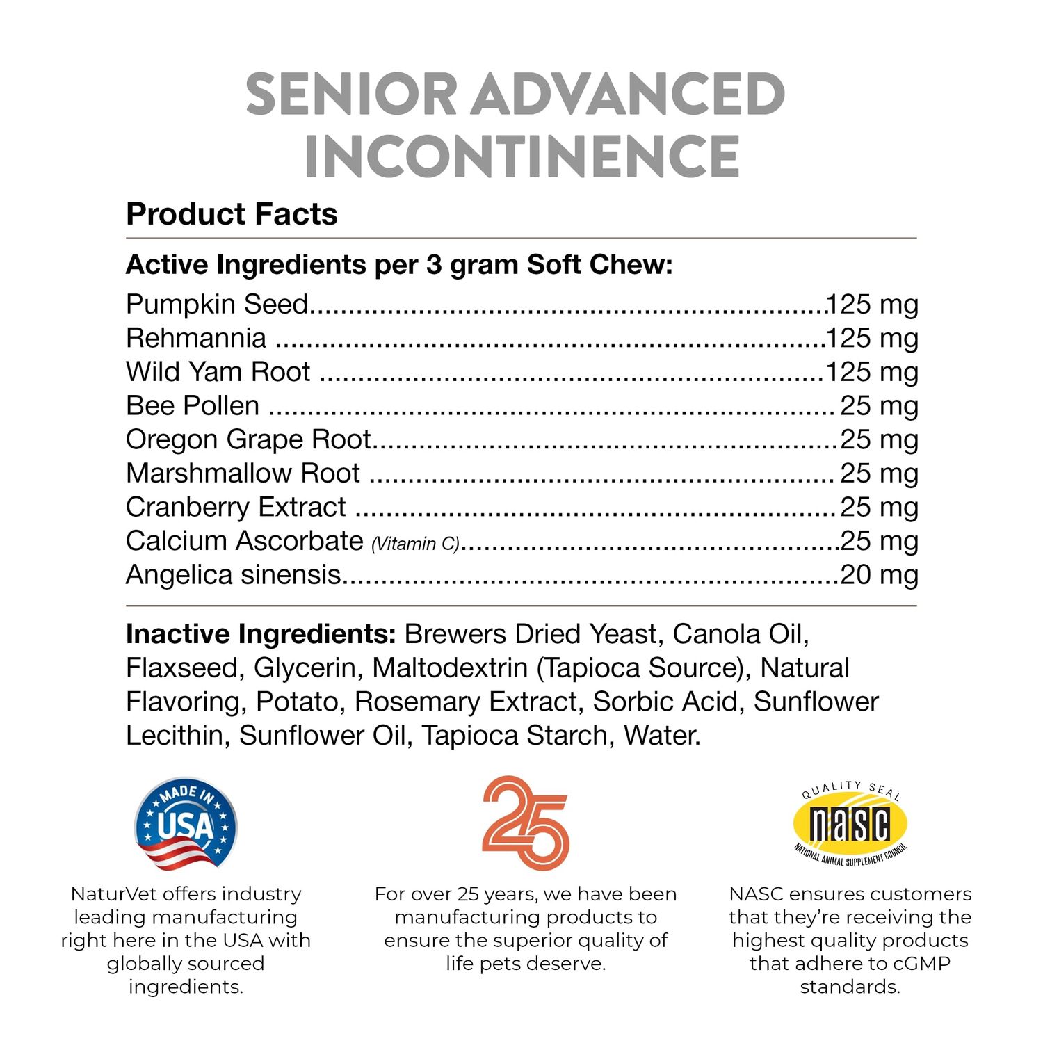 NaturVet Senior Advanced Incontinence Dog Supplement – Helps Support Dog’s Bladder Control, Normal Urination – Includes Synergistic Blend of Botanicals – 60 Ct. Soft Chews