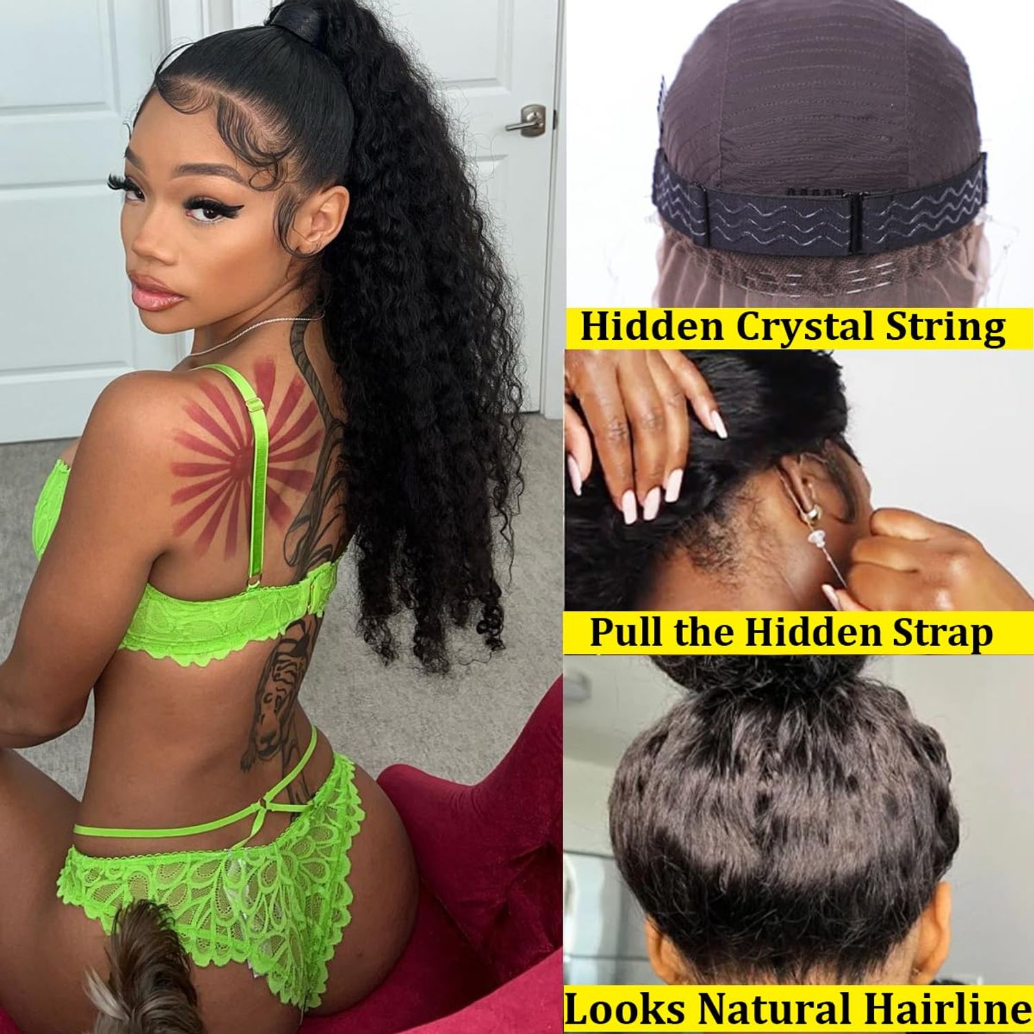 Ebarly Hidden Strap 360 Water Wave Lace Front Wigs Human Hair Pre Plucked 180% Density Curly Full Lace Human Hair Wigs Bleached Knots Wet and Wavy HD Lace Frontal Wig for Women 26 inch
