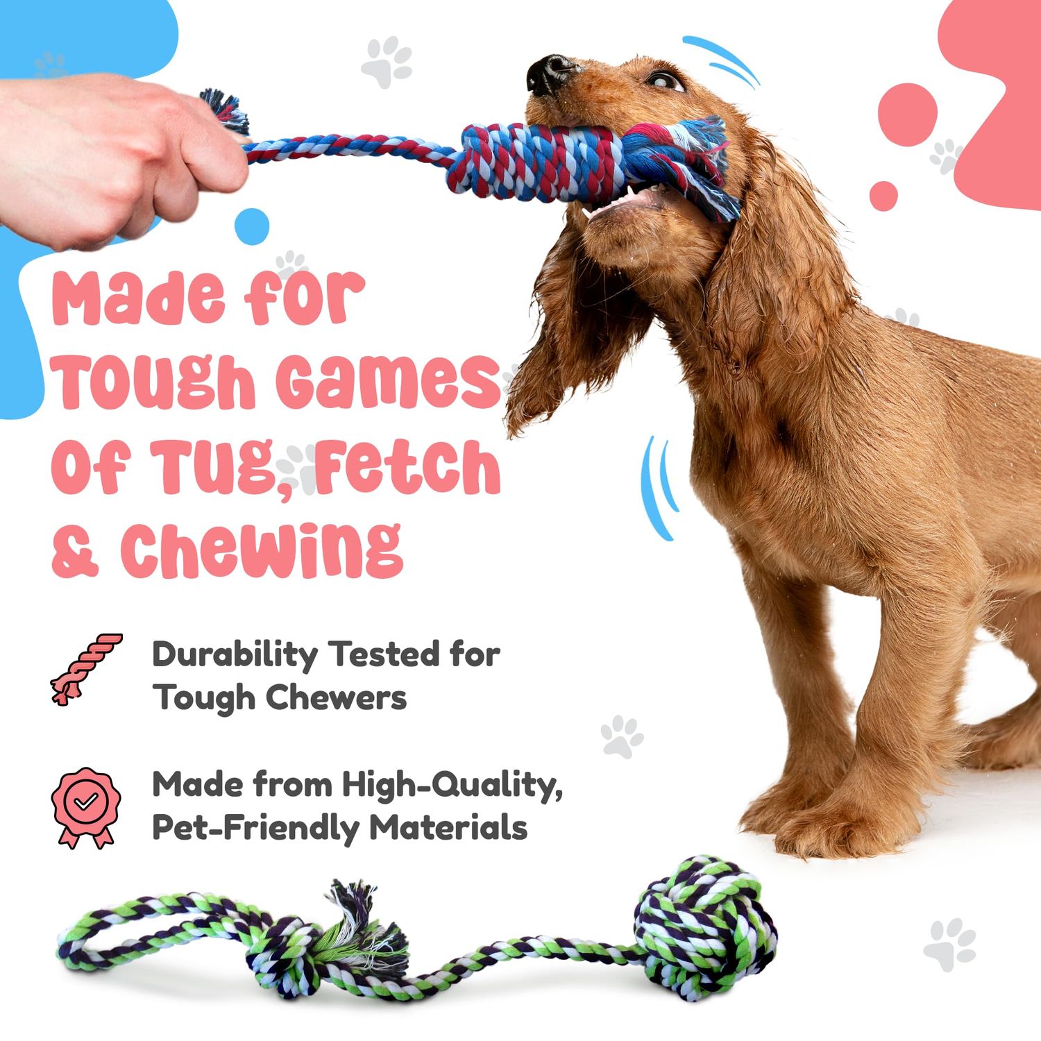 Pacific Pups Products Rope Dog Toys for Small Dogs and Medium Dogs - Benefits Non-Profit Dog Rescue - Dog Rope Toys for Small Dogs and Medium Breeds - Cotton Dog Toys Ropes for Medium Dogs Boredom