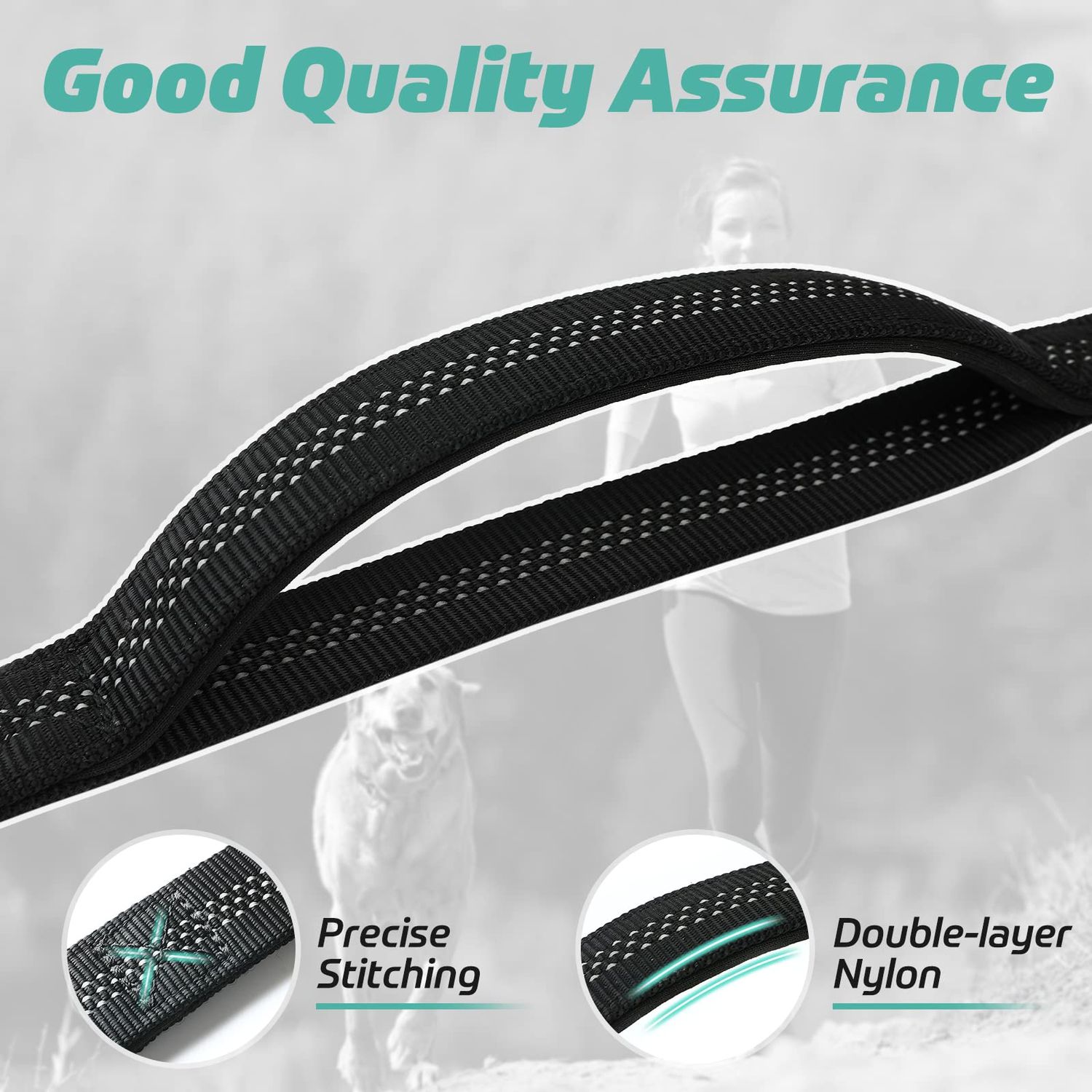 rabbitgoo Tactical Dog Leash, Bungee Dog Training Leash with Shock Absorption, Black Military Dog Leash with 2 Padded Control Handles for Medium Large Dogs, 5.2FT