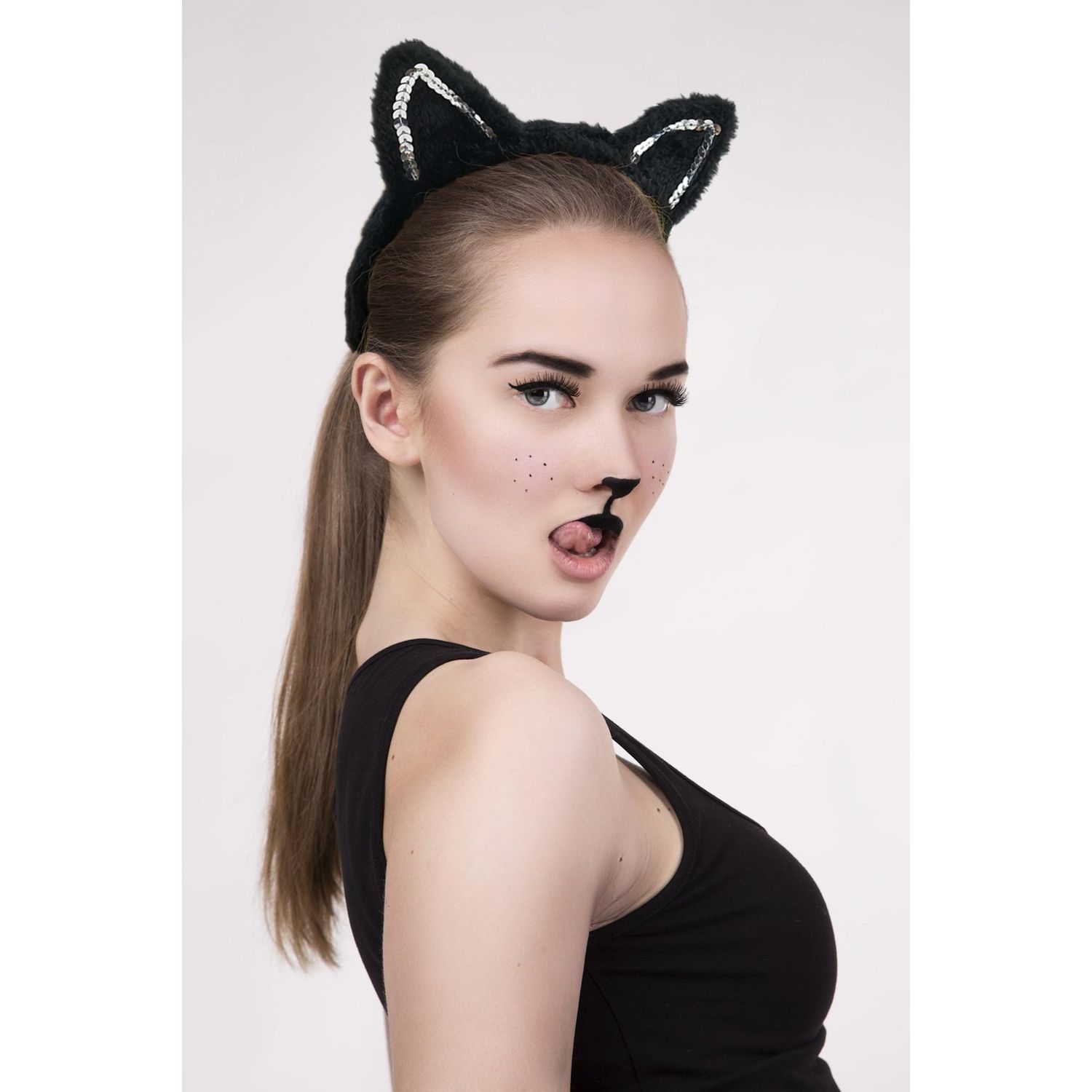 BEBAOVO Black Cat Costume Set - Cat Headband Bowtie Cat Tail Accessories for Halloween Animal Cat Cosplay Birthday Dress Up