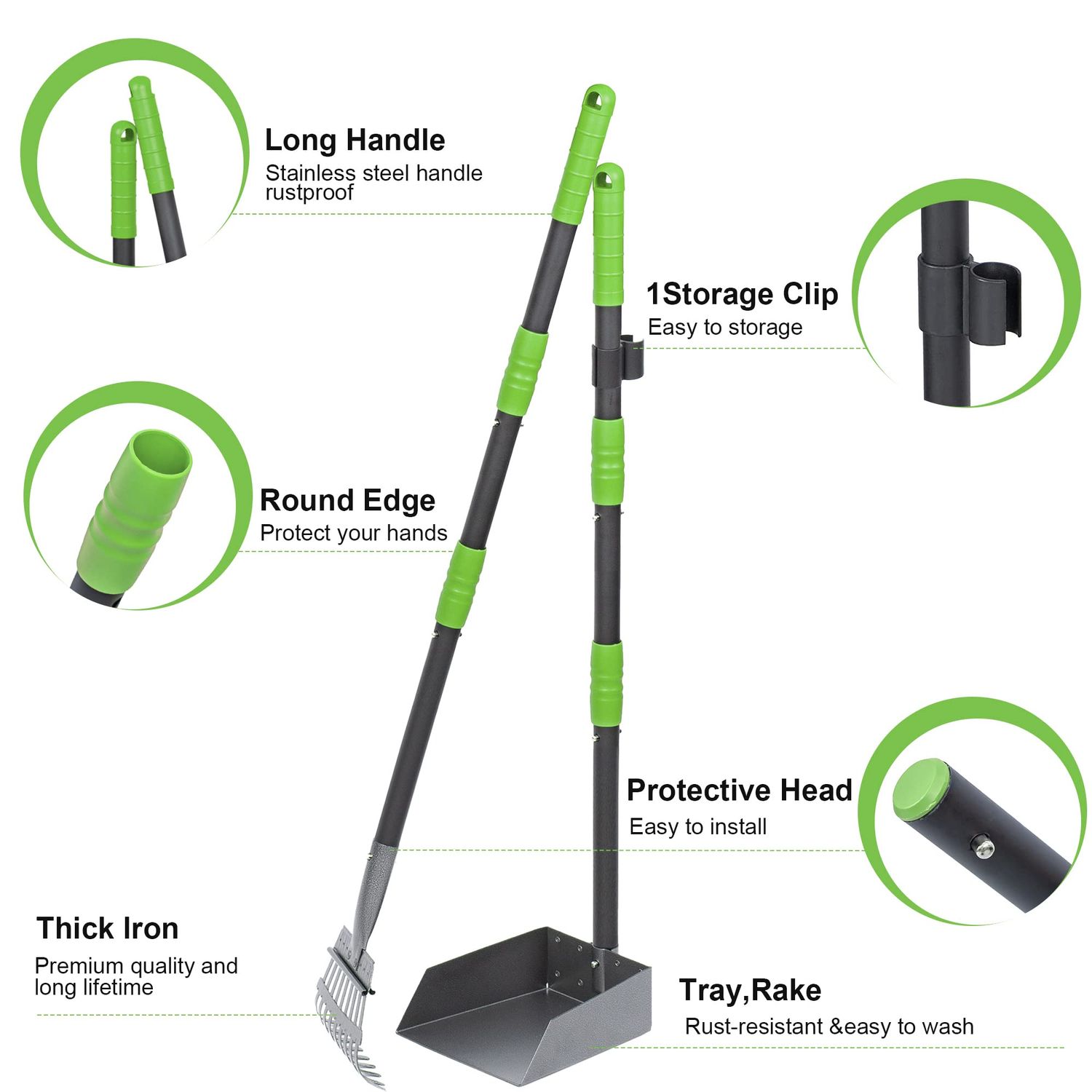 Niubya Pooper Scooper for Dogs, Metal Poop Scooper Tray and Rake Set with Adjustable Long Handle, Dog Pooper Scooper for Pet Waste Removal