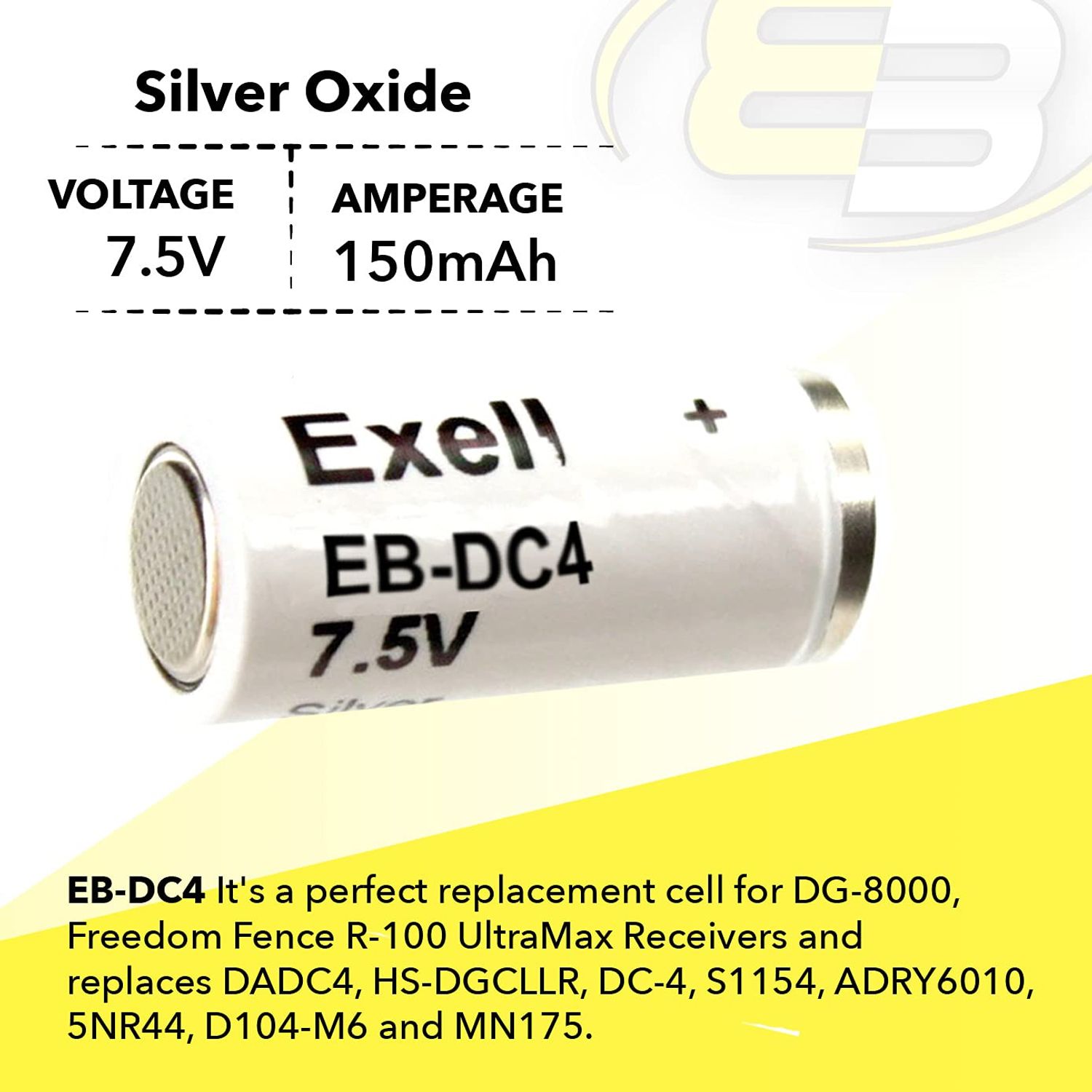 Exell Battery 7.5V 150mAh Dog Collar Battery Replaces Dog Watch Freedom Fence Pet Stop Used fits Dog Fences Bark Training Obedience Pet Training Teaching Fetch Running Fields Leashes
