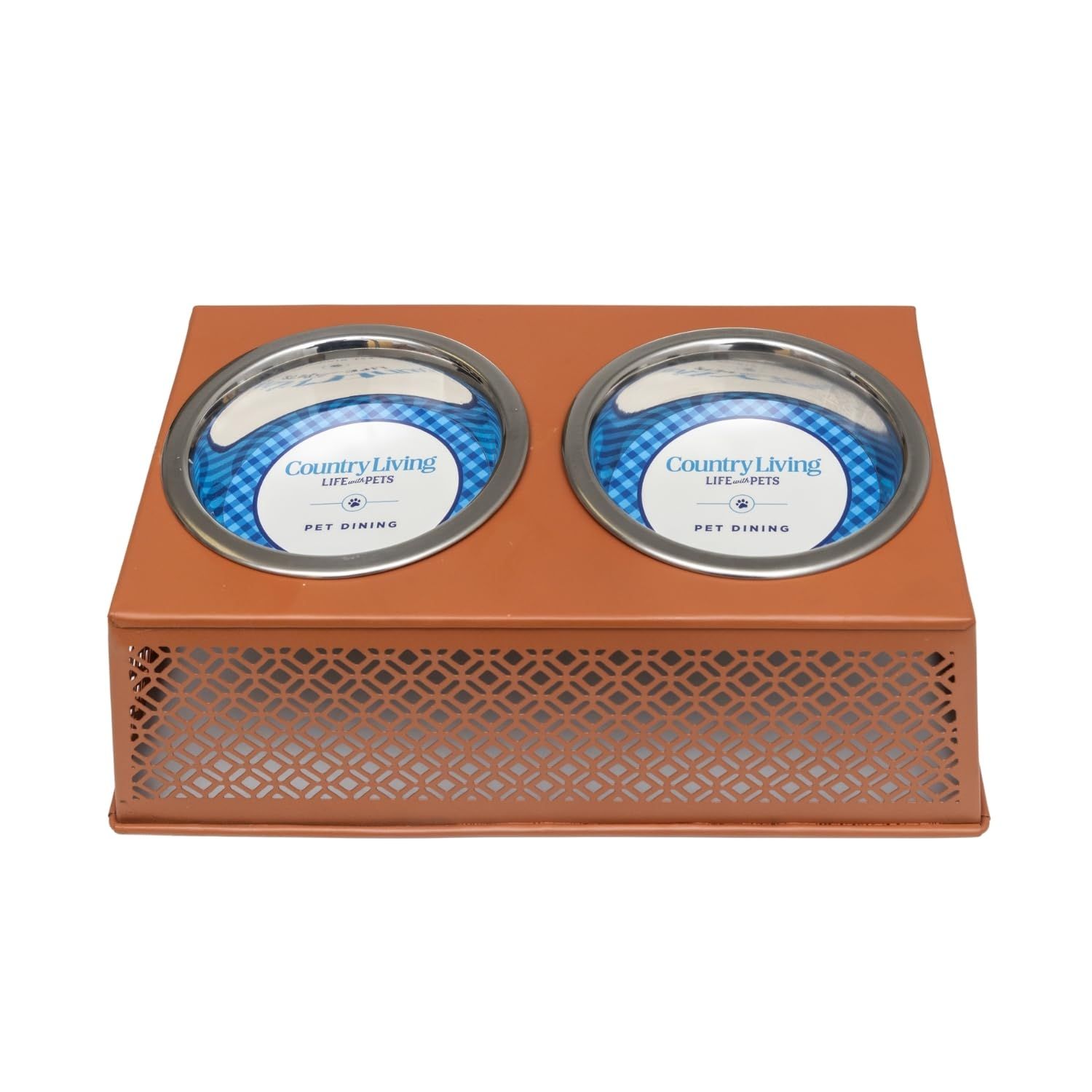 Country Living Apricot Brandy Elevated Farmhouse Dog Feeder with Dual 16oz Bowls - Stylish Raised Pet Bowl for Healthier Eating, Durable Country Chic Design