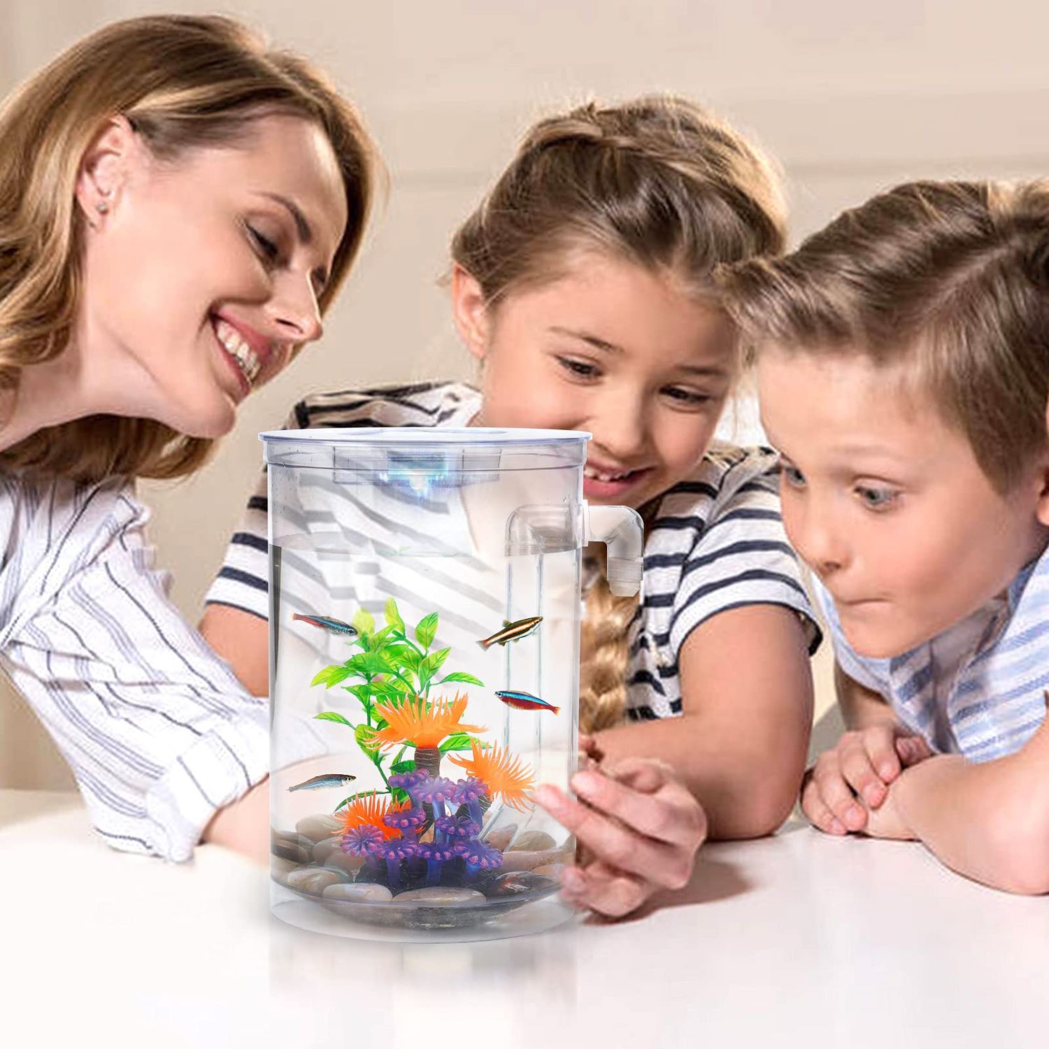 Oltraman Betta Fish Tank, 360 Aquarium with LED Light, 1 Gallon Fish Bowl, Small Fish Tank Starter Kit, Beta Fish Tank Self Cleaning as Desktop Decoration for Office Home Room Decor