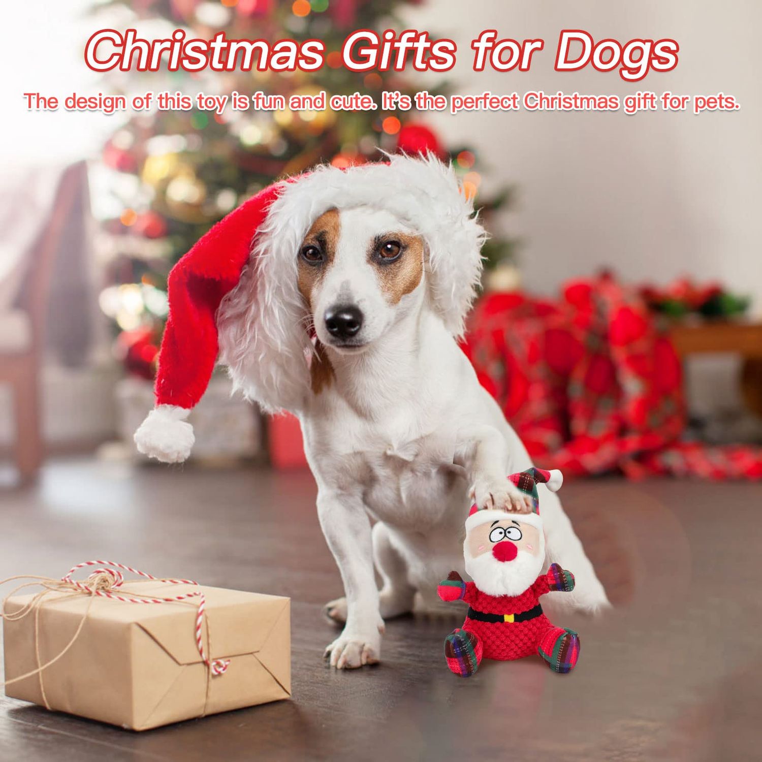 YUEPET Christmas Dog Squeaky Toys, Plush Dog Toys for Cleaning Teeth, Funny Santa Interactive Dog Toys Suitable for Puppies Small Medium Dogs