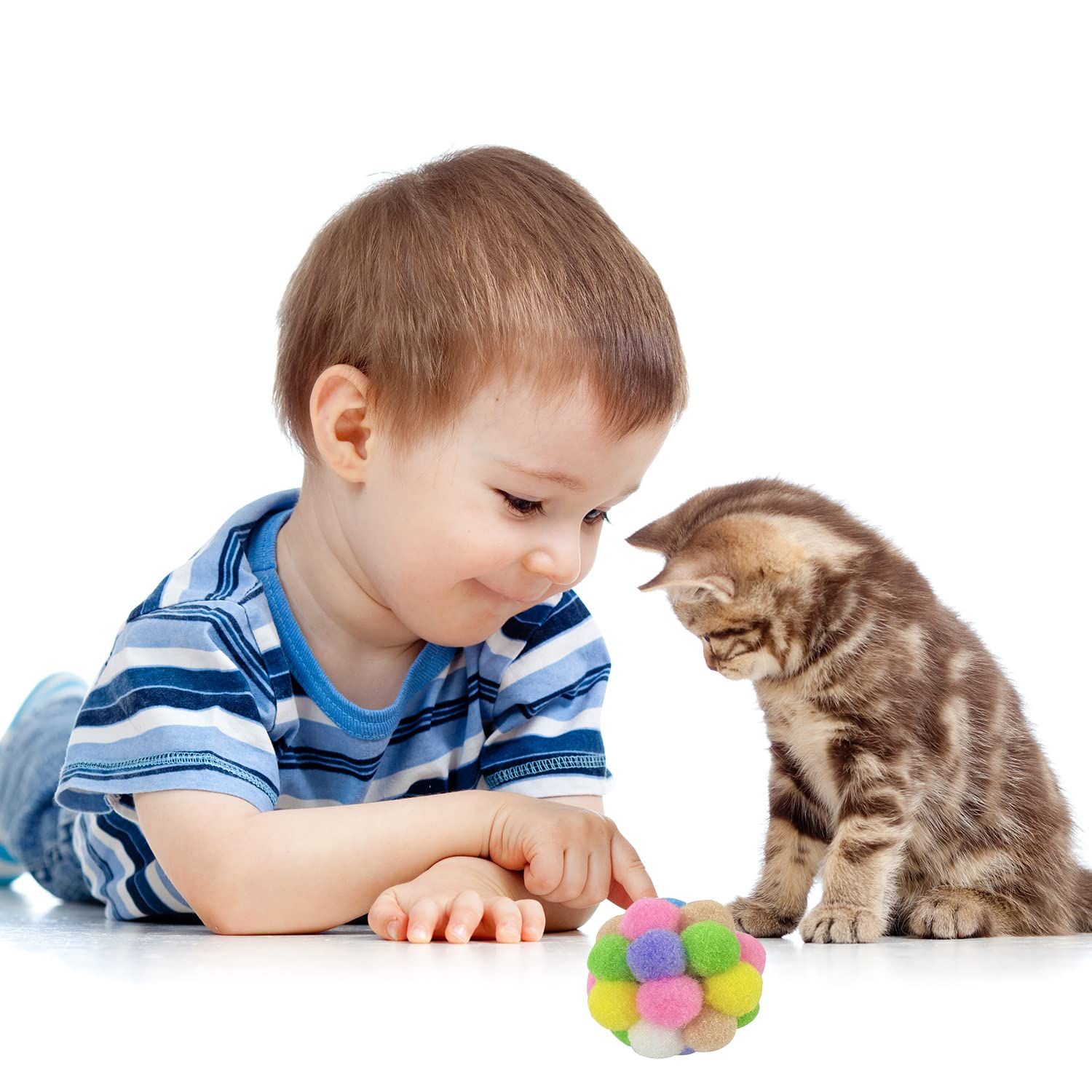 AQSXO 2 Inches Cat Toy Balls with Bell, Colorful Soft Fuzzy Balls, Cat Toys for Indoor 12 Pieces.