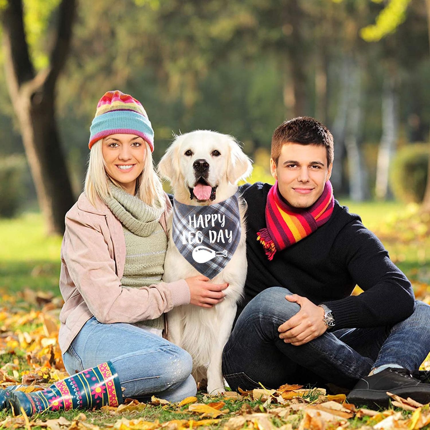 STMK 2 Pack Thanksgiving Day Dog Bandanas, Dog Holiday Fall Thanksgiving Bandanas Scarf for Small Medium Large Dogs (Large, Happy Leg Day & Turkey Taster)