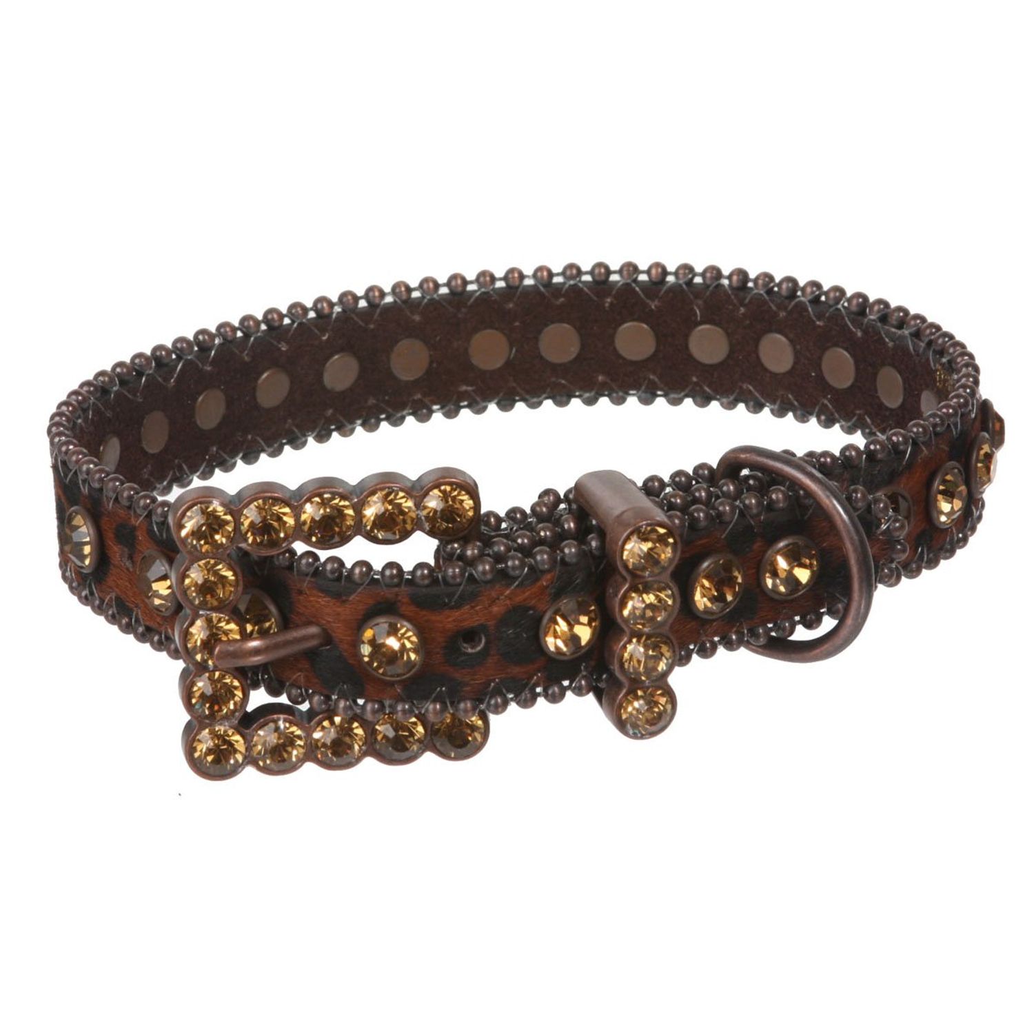 beltiscool 3/4" (20 mm) W Faux Zebra/Leopard Fur Rhinestone Dog Collar Size: XXS: 5"-7" Neck Color: Brown Leopard