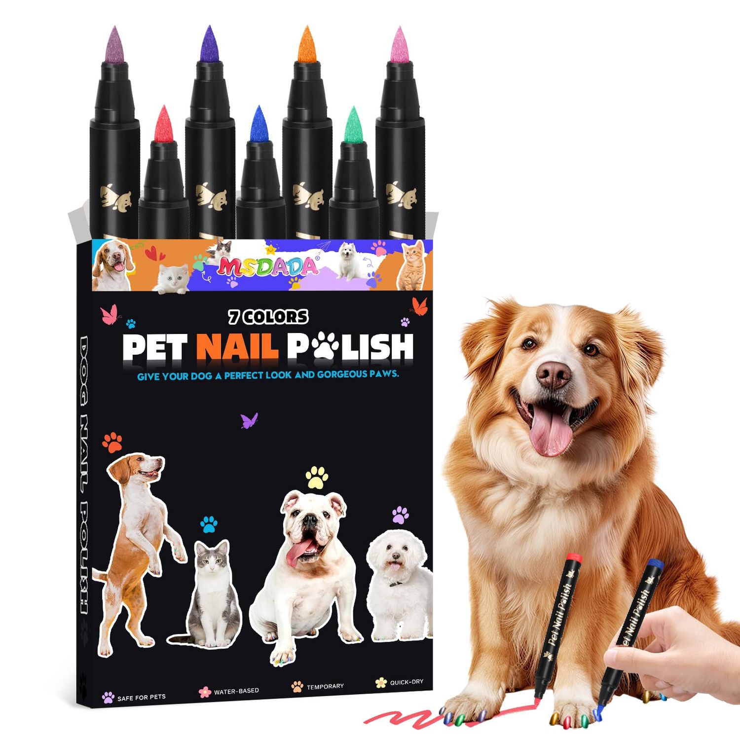 Dog Nail Polish Pens Quick Dry - 7 Colors Pet Nail Polish Set for Dogs, Dog Safe Easy Application Nail Polish Pens for Dog Nail Art, Fast Dry Girl Doggy Nail Polish - Great Puppy Nail Pawlish Set