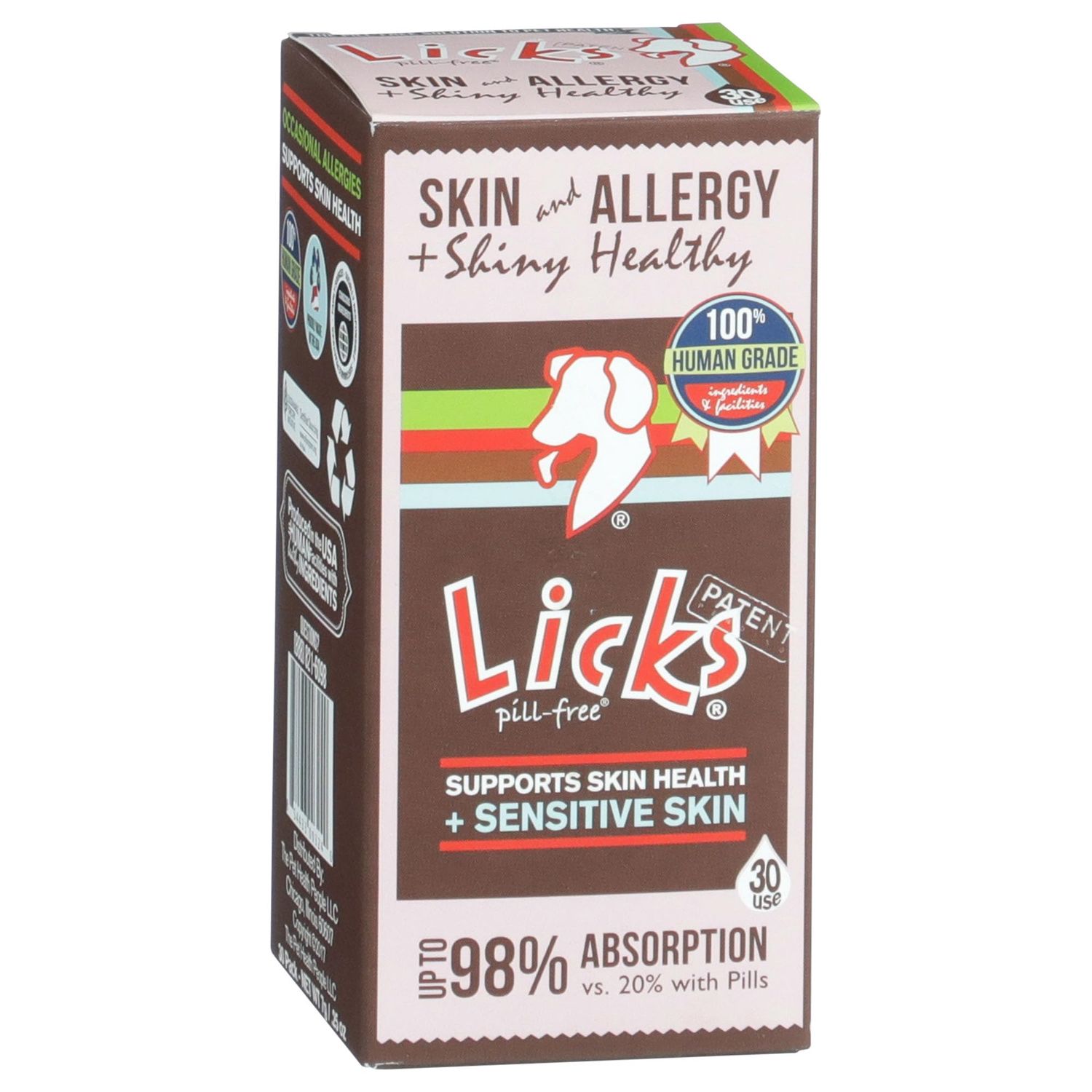Licks Pill-Free Dog Skin & Allergy - Omega 3 Dog Allergy Relief - Vitamins & Supplements for Itch Relief - Turmeric Supplement for Skin - Gel Packets - 30 Use