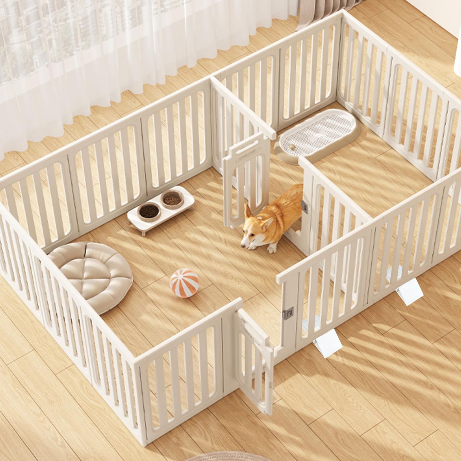 8pcs Pet Gate Support Feet, Configurable Dog Gate Collection for 1.2inch Isolation Fence Plastic Triangle Reinforcement Fitting Stable Standing Pet Gate Fence for Doggie Guardrail, White