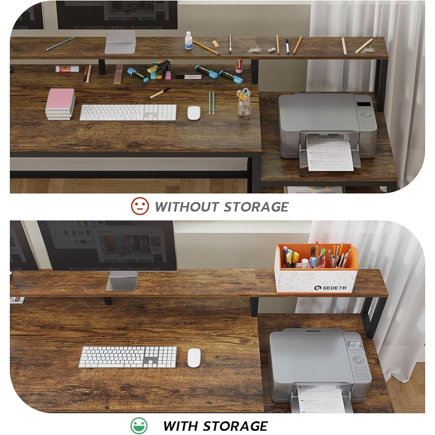 L Shaped Computer Desk with Led Light, 66" Home Office Desk with Power Outlet