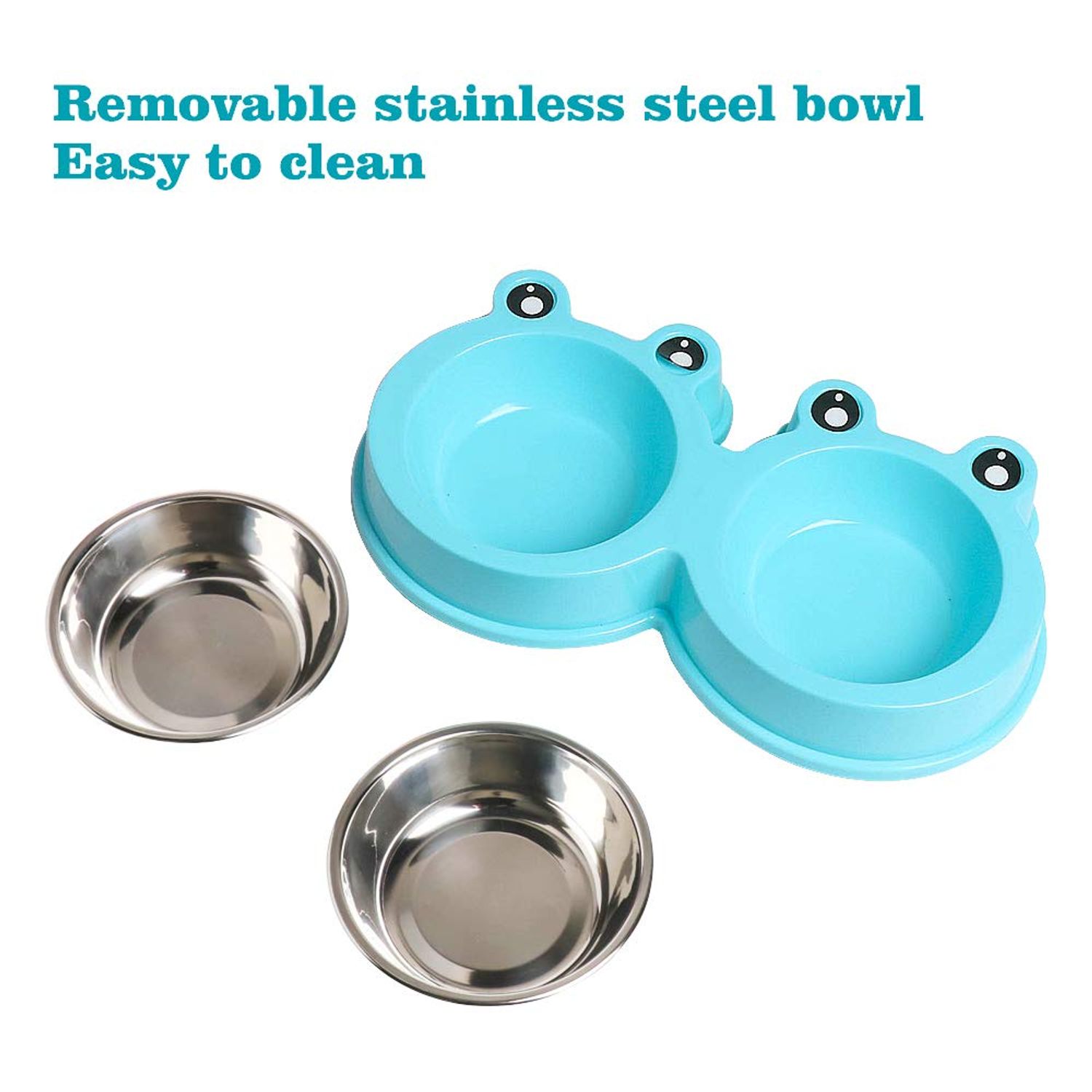 Skrtuan Double Dog Cat Bowls Premium Stainless Steel Pet Bowls with No-Slip Stainless Steel Cute Modeling Pet Food Water for Feeder Dogs Cats Rabbit and Pets