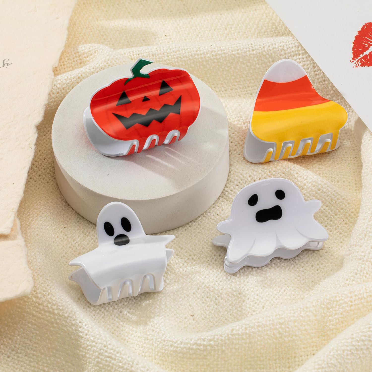 Halloween HairClaw Clips Halloween Pumpkin Ghost Candy Corn Charm Hair Clips for Women Girls Festive Ponytail Clip Medium Hair Clip for Thin Thick Hair Halloween Decoration Hair Accessory Gifts