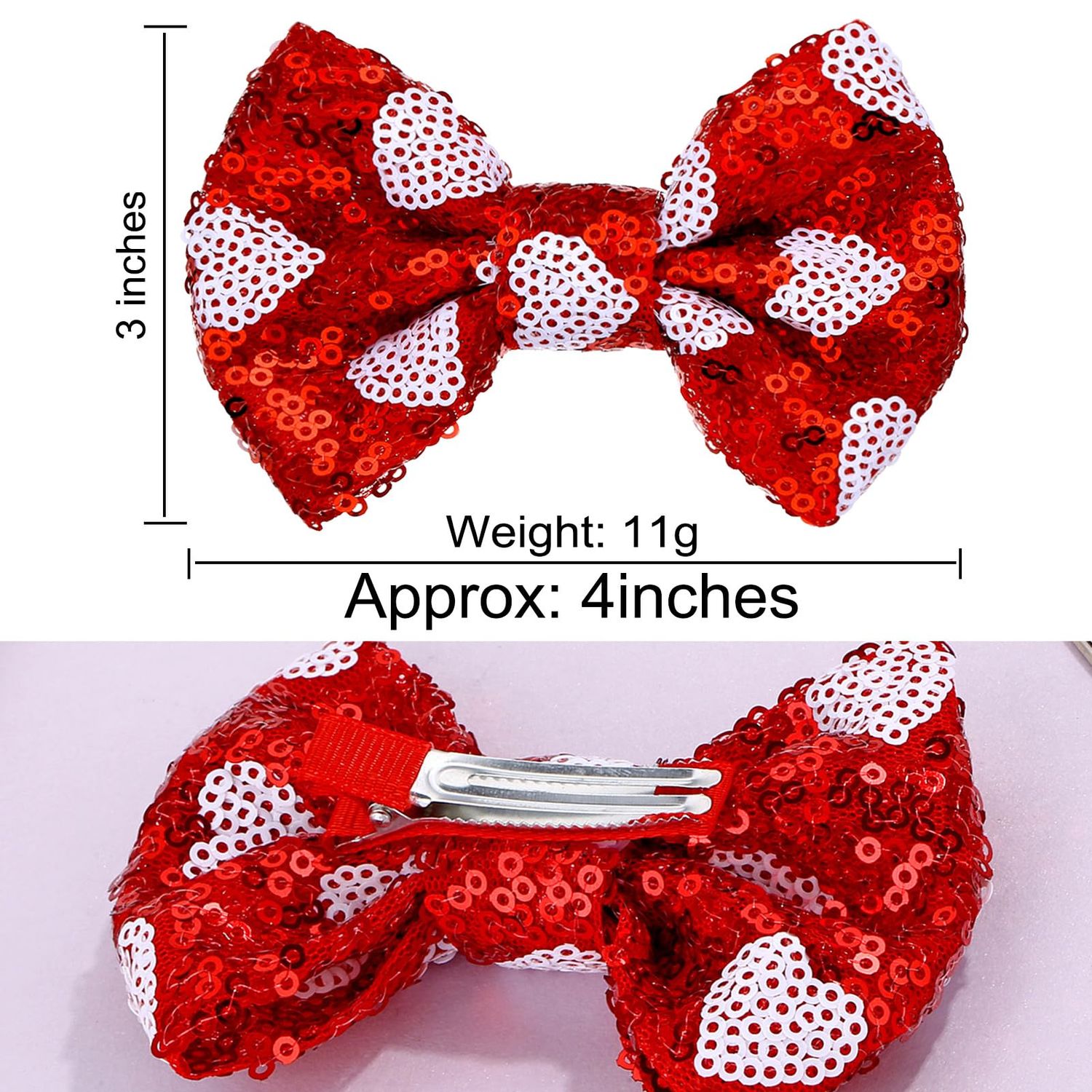 ZOLYCO Sparkling 4 Inch Glitter Heart Hair Bows Clips Sequin Bow Alligator Clips Hair Accessories for Girls, Teens, Toddlers（Red）