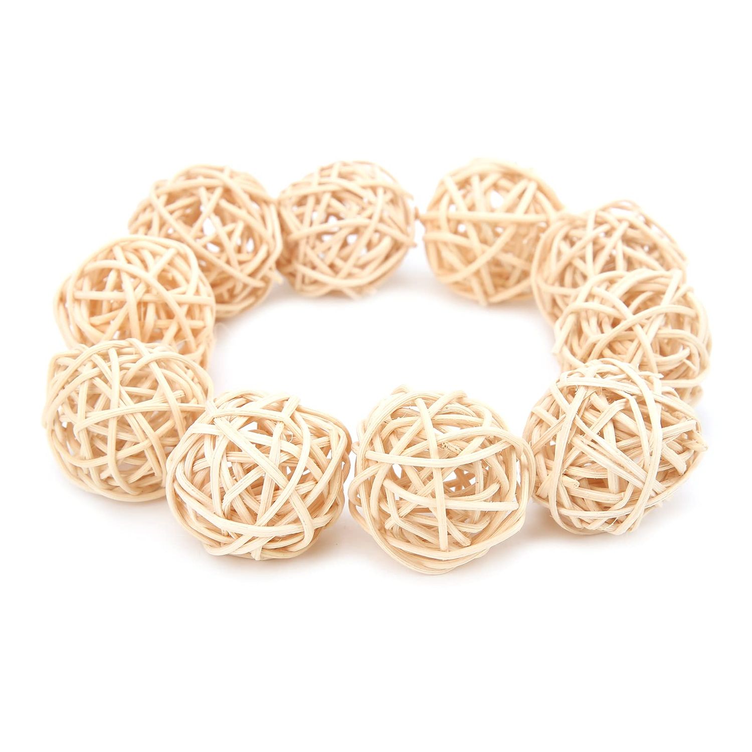 Haosie Rattan Balls, 10PCS Parrot Wicker Balls Bird Toy, 3CM Natural Parakeet Chewing Toys Decorative Balls