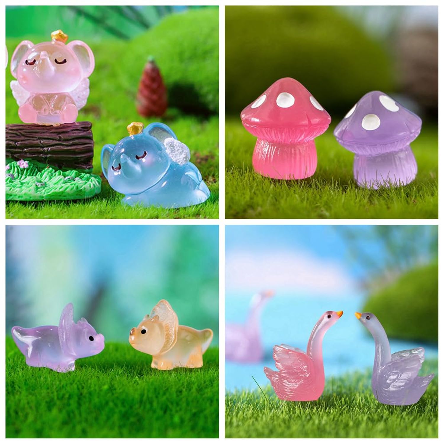 ElpizoFos 130pcs Various Luminous Mini Resin Animal Figurines Glow in The Dark Miniature Figures Ornament Fairy Garden Accessories Aquarium Landscape Bonsai Dollhouse Decor