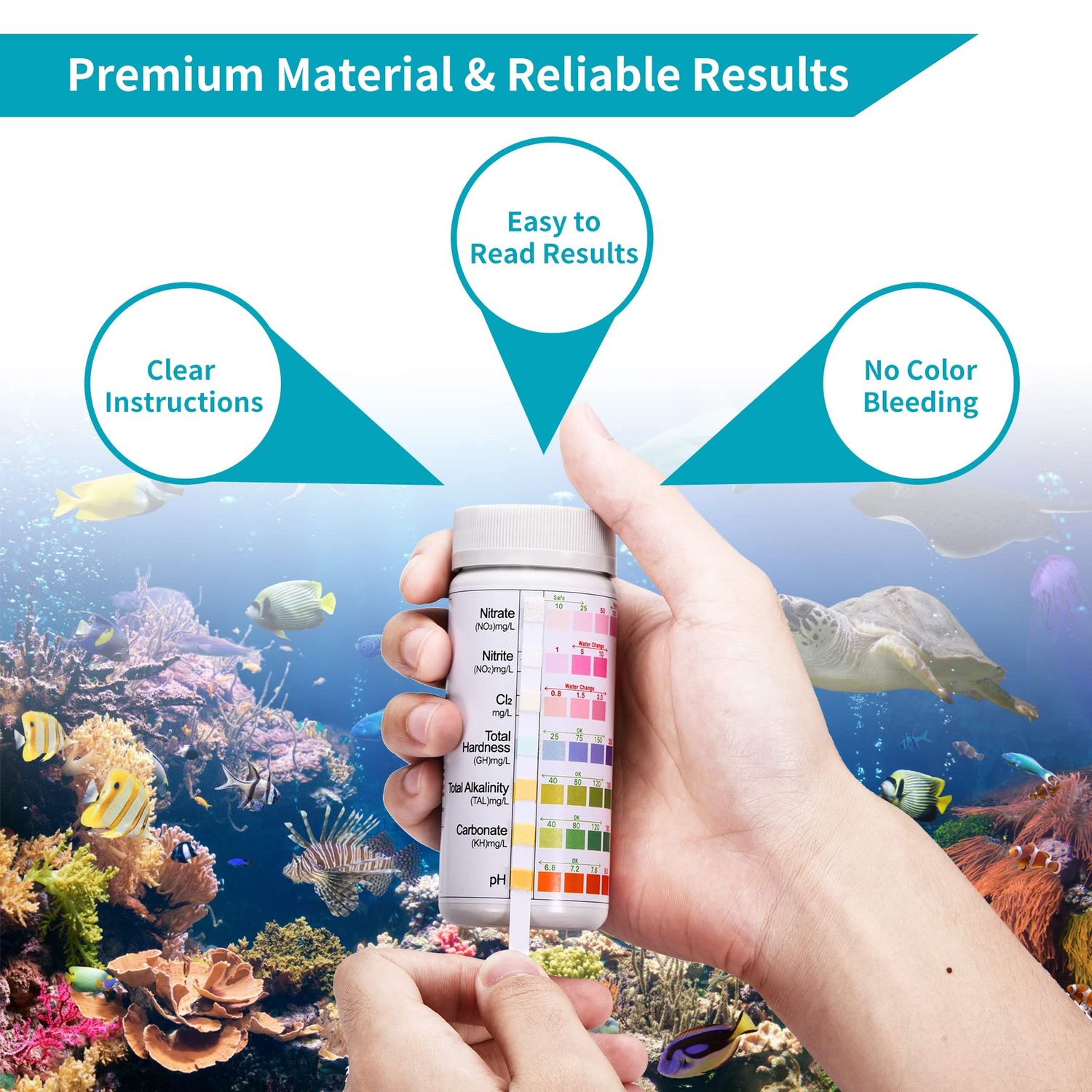 Aquarium Test Strips for Fish Tank: 7-Way 150 Strips Aquarium Water Test Kit Freshwater Saltwater Testing pH Nitrate