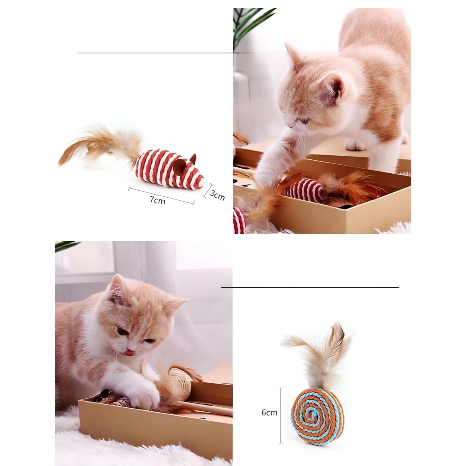 Shuffy Interactive Cat Toys | Natural Material | Pack of 7 | Cat Feather Toys | Sisal Material | Playing Indoor Cat Toy | Cat Wand Toy | Cat Nip Toys | Gift Box