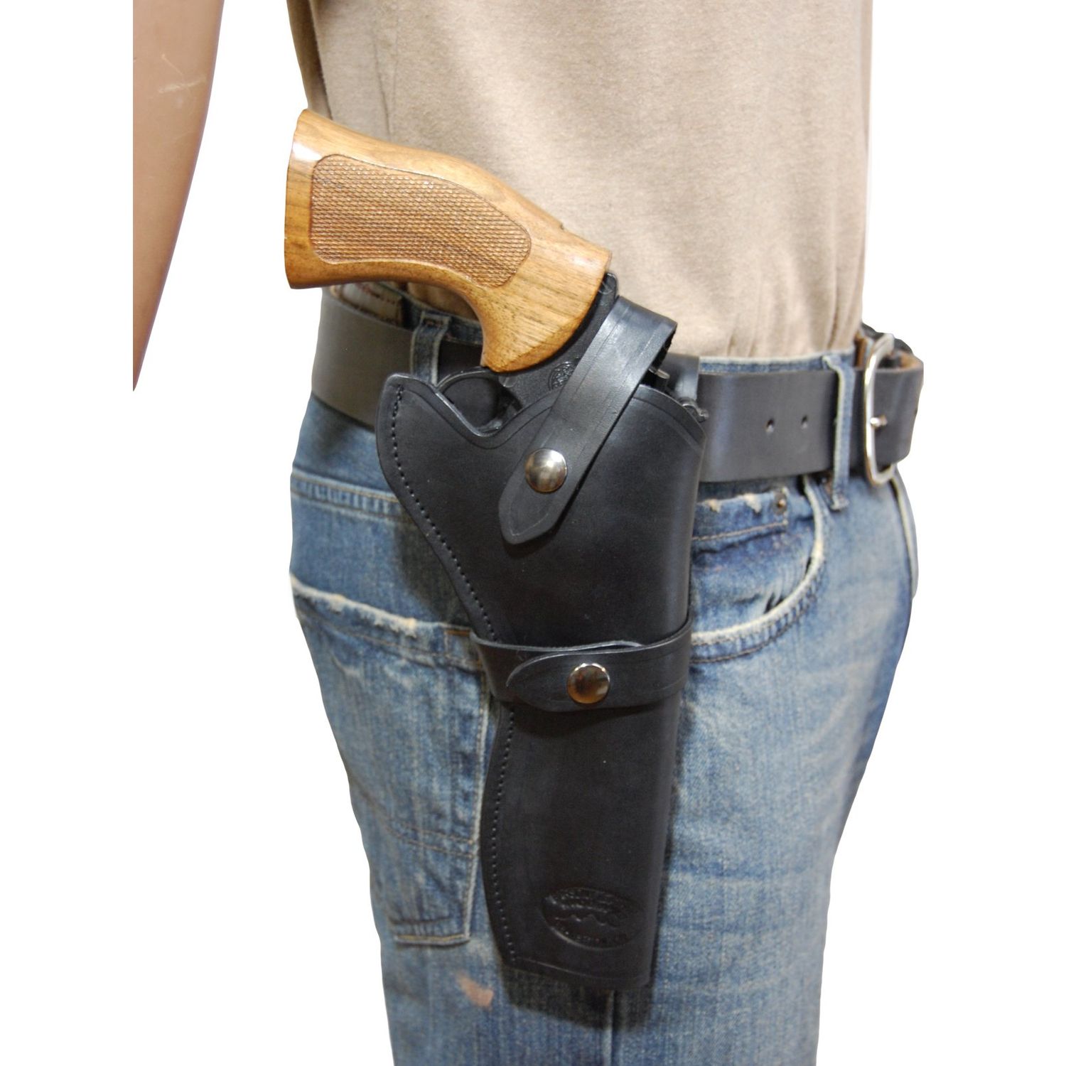 New Barsony Black Leather Western Style Gun Holster for Ruger GP100 Right