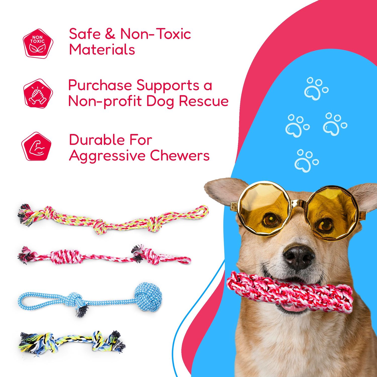 Pacific Pups Products Dog Rope Toys - Dog Rope Dog Toys for Aggressive Chewers, 11 Heavy Duty Dog Ropes for Aggressive Chewers, Cotton Rope Dog Toys Pack, Benefits Non-Profit Dog Rescue Dog Tug Ropes