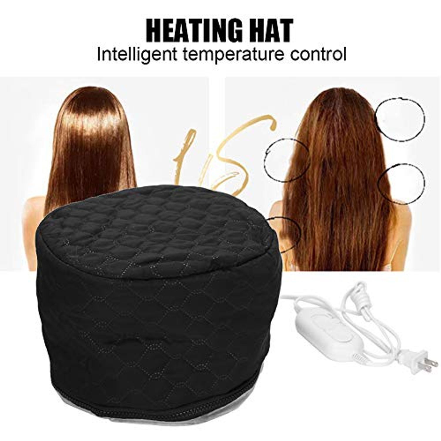 Electric Hair Cap Thermal Cap, Hair Steamer Cap for Deep Nourishing Conditioning Hair Thermal Treatment Spa Hair Care Cap Adjustable Temperature for Home Use,Black
