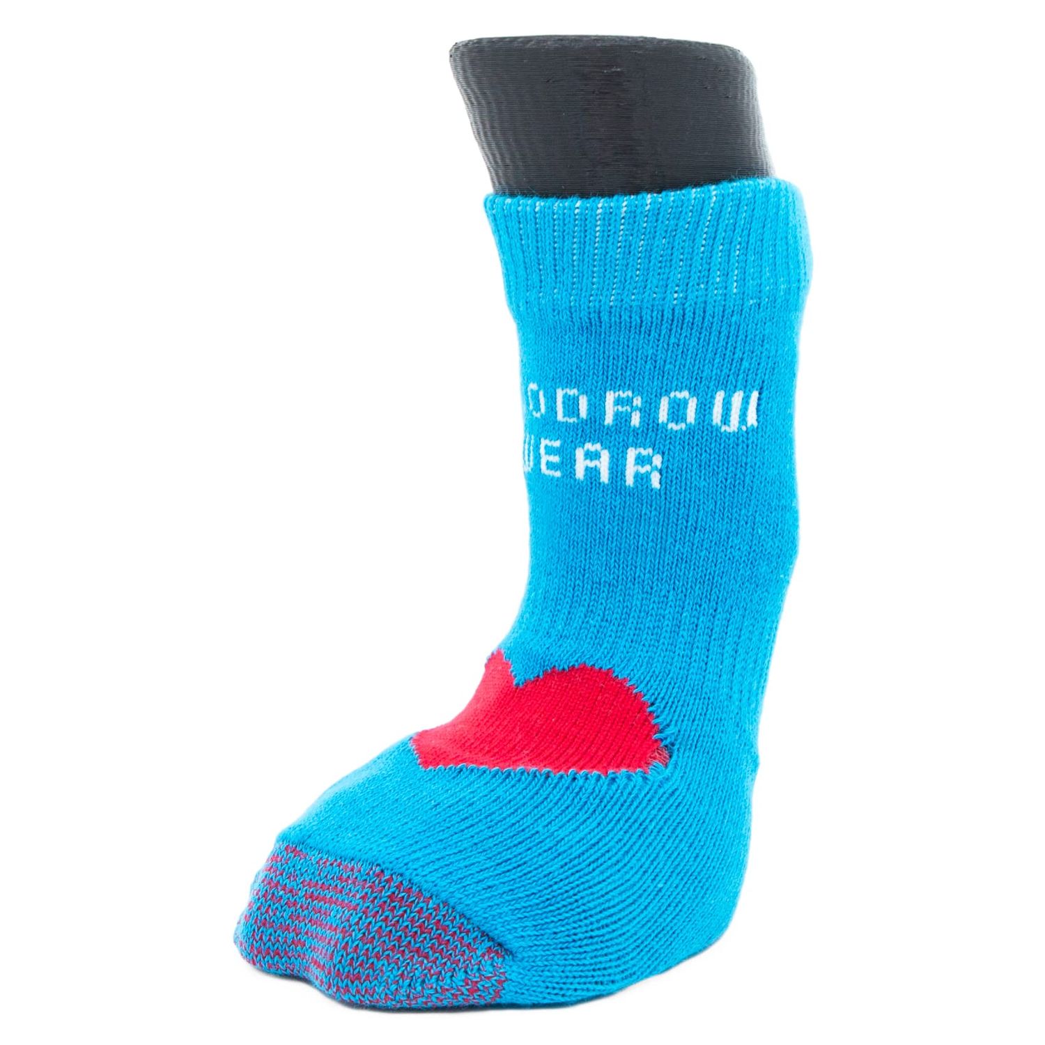Woodrow Wear, Power Paws Advanced Dog Socks, Blue with a Red Heart, L, Fits 75-95 pounds