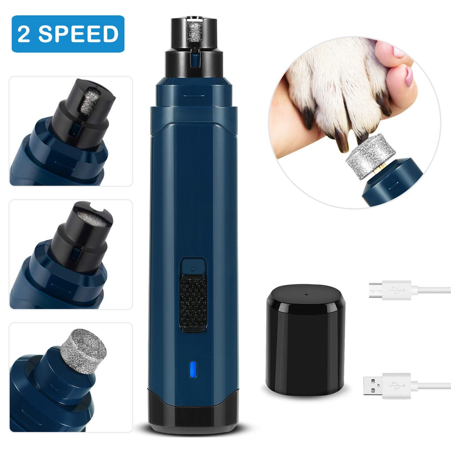 Dog Nail Grinder Cordless Pet Nail Trimmer USB Rechargeable Pet Paws Claw Care