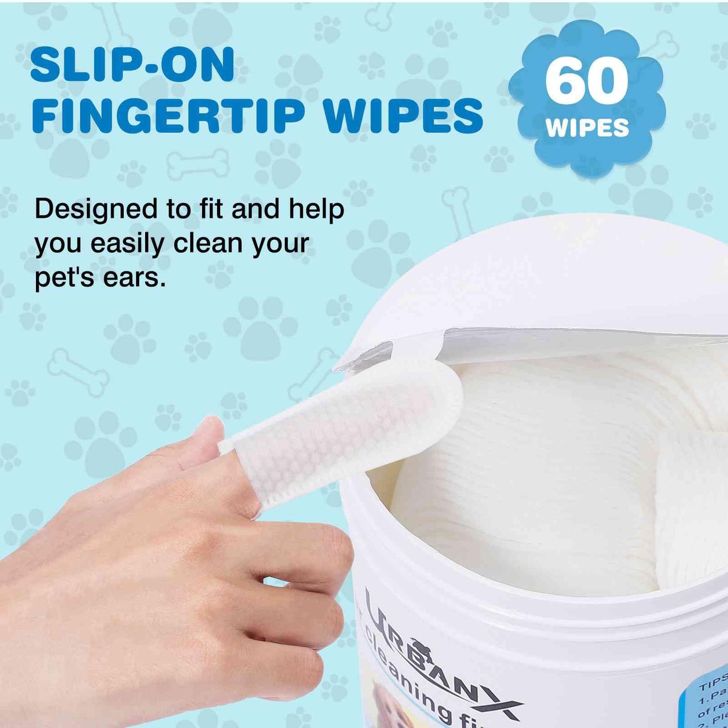 UrbanX PET Ear Finger Wipes for Irish Water Spaniel and Other Sporting Dogs Ear Cleaner, Ear Wipes for Dogs - Remove Ear Wax - Soothes & Deodorizes, Relieves Ear - 50 Count