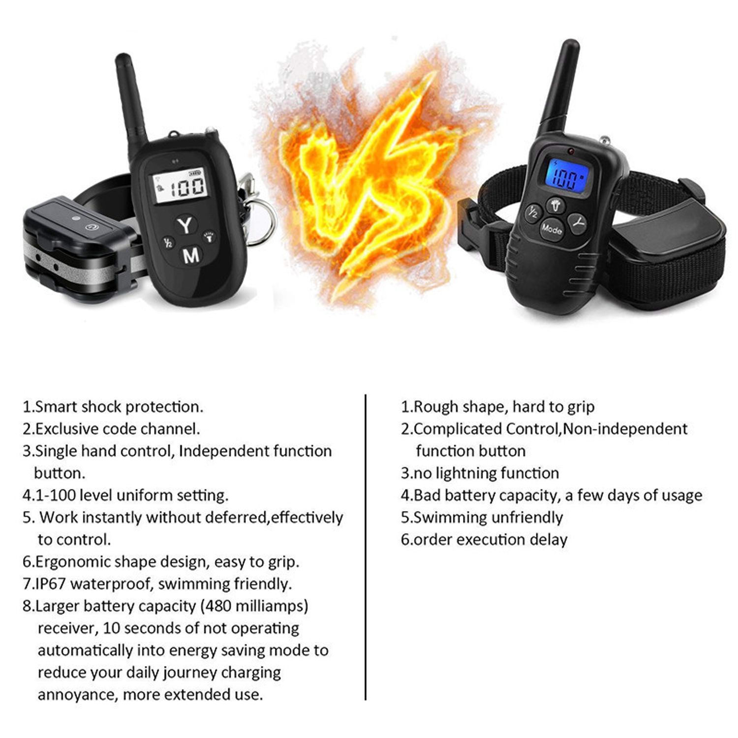 Dog Pet Training Collar with Remote Rechargeable Waterproof Shock Anti Bark