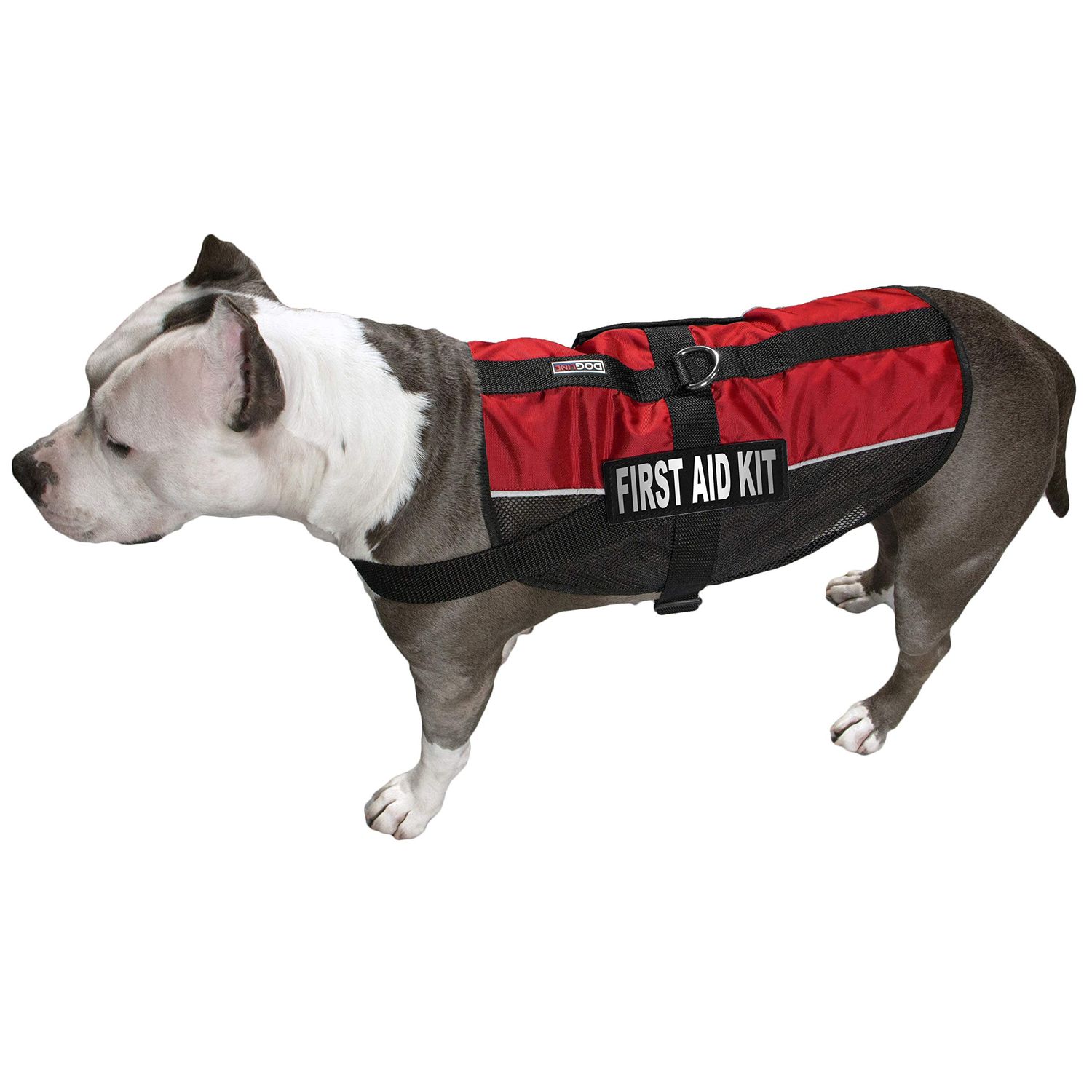 Dogline First Aid Kit Vest Patches – Removable First Aid Kit Patch 2-Pack with Reflective Printed Letters for Support Dog Vest Harness Collar or Leash Size C (2" x 6")