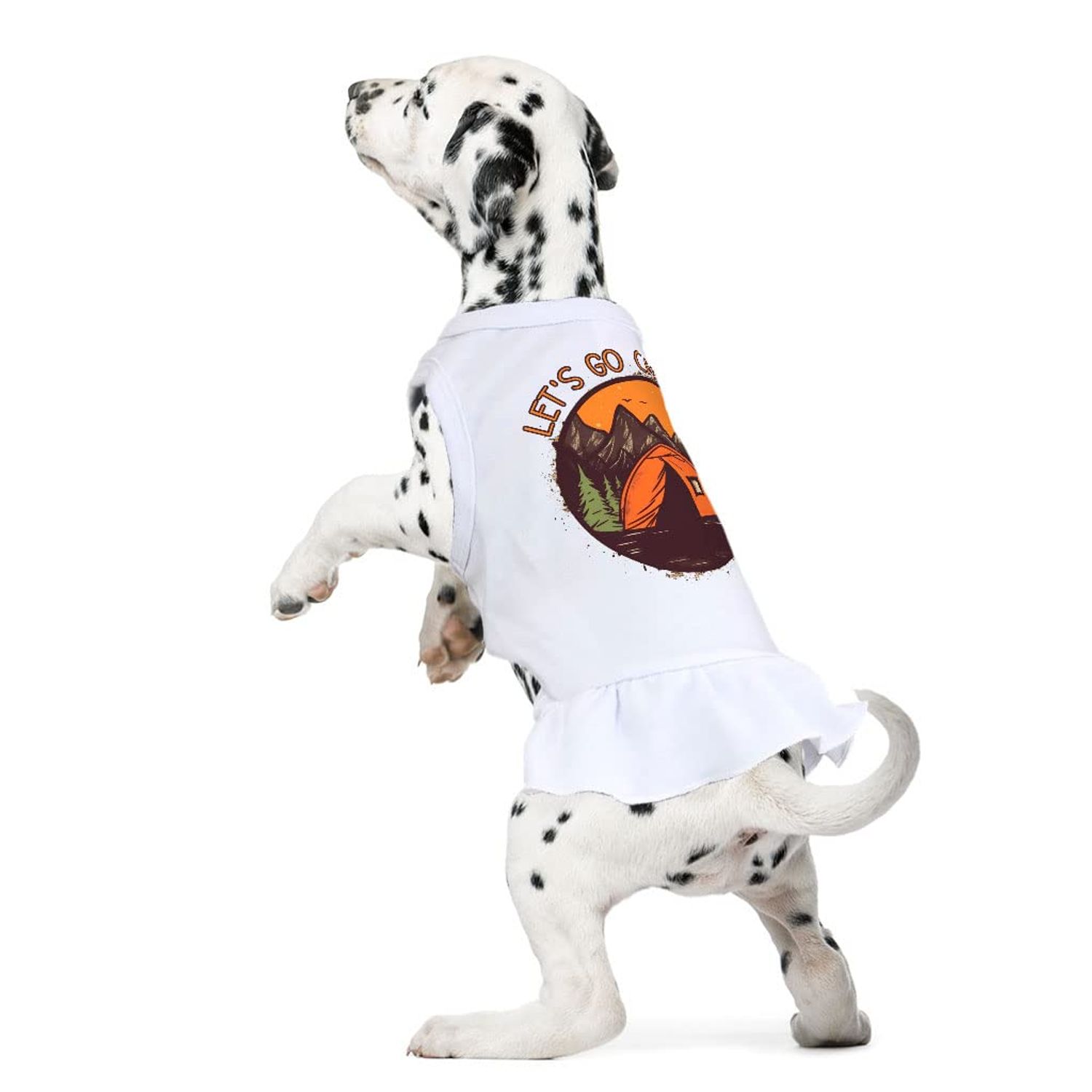 Let's Go Camping Dog Sundress - Tent Dog Dress Shirt - Camping Dog Clothing - White, S
