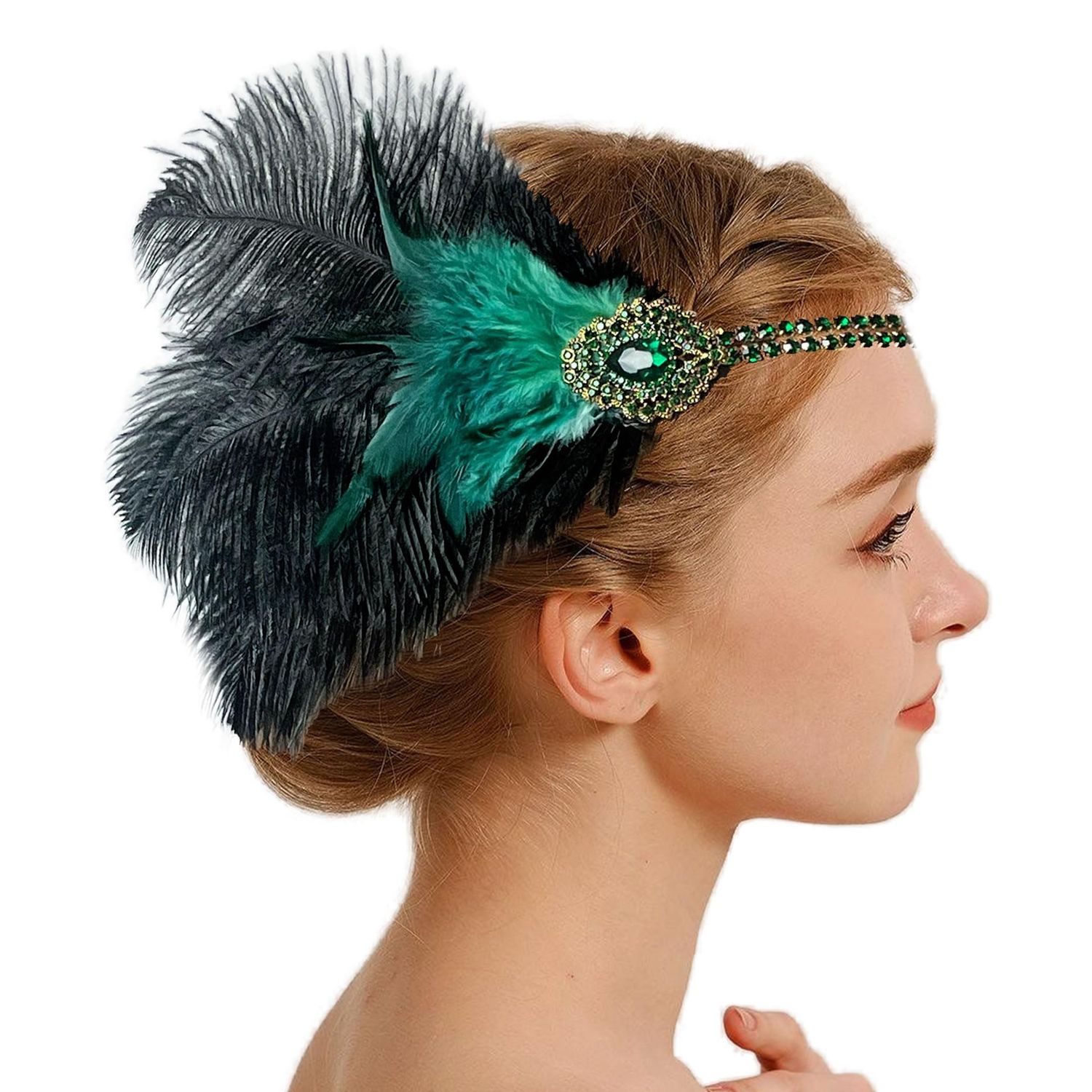 changyexi Women’s 1920s rhinestone Flapper Headpiece Roaring 20s Great Gatsby Headband Hair Accessory (green, One size)