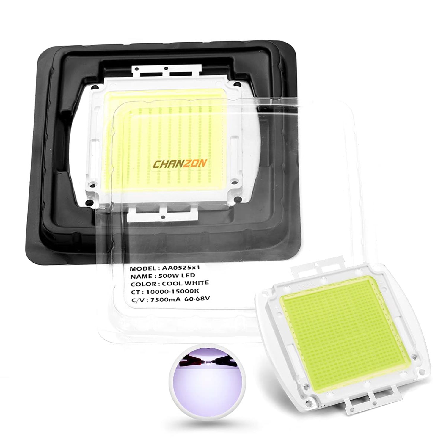 CHANZON High Power Led Chip 500W Cool White (10000K - 15000K / 7500mA / DC 60V - 68V / 500 Watt) Super Bright Intensity SMD COB Light Emitter Components Diode 500 W Bulb Lamp Beads DIY Lighting