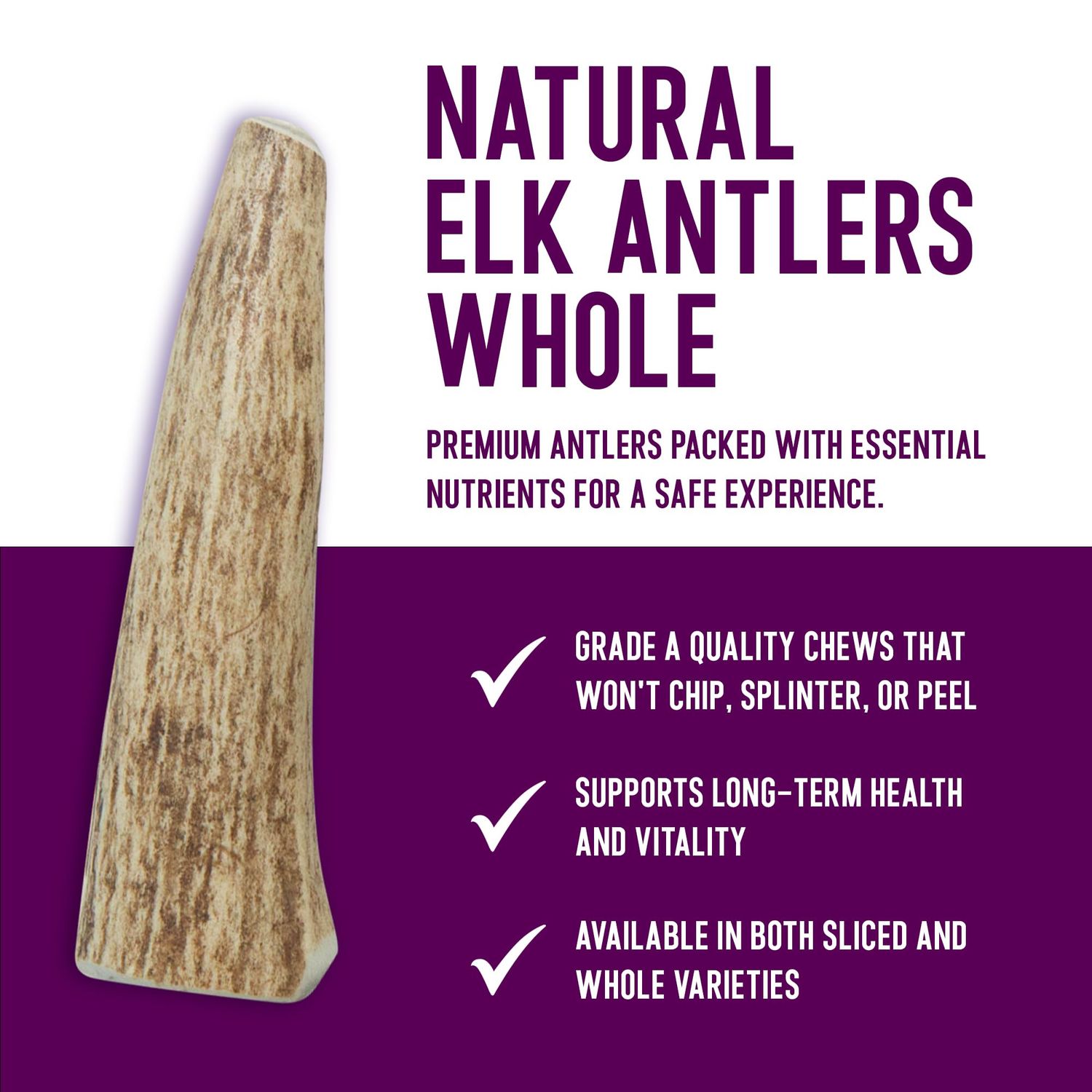 Health Extension Natural Elk Antlers for Dogs, Small Whole – Long-Lasting Chews for Aggressive Chewers, Dental Health Promotion, Ideal Puppy Training Treat