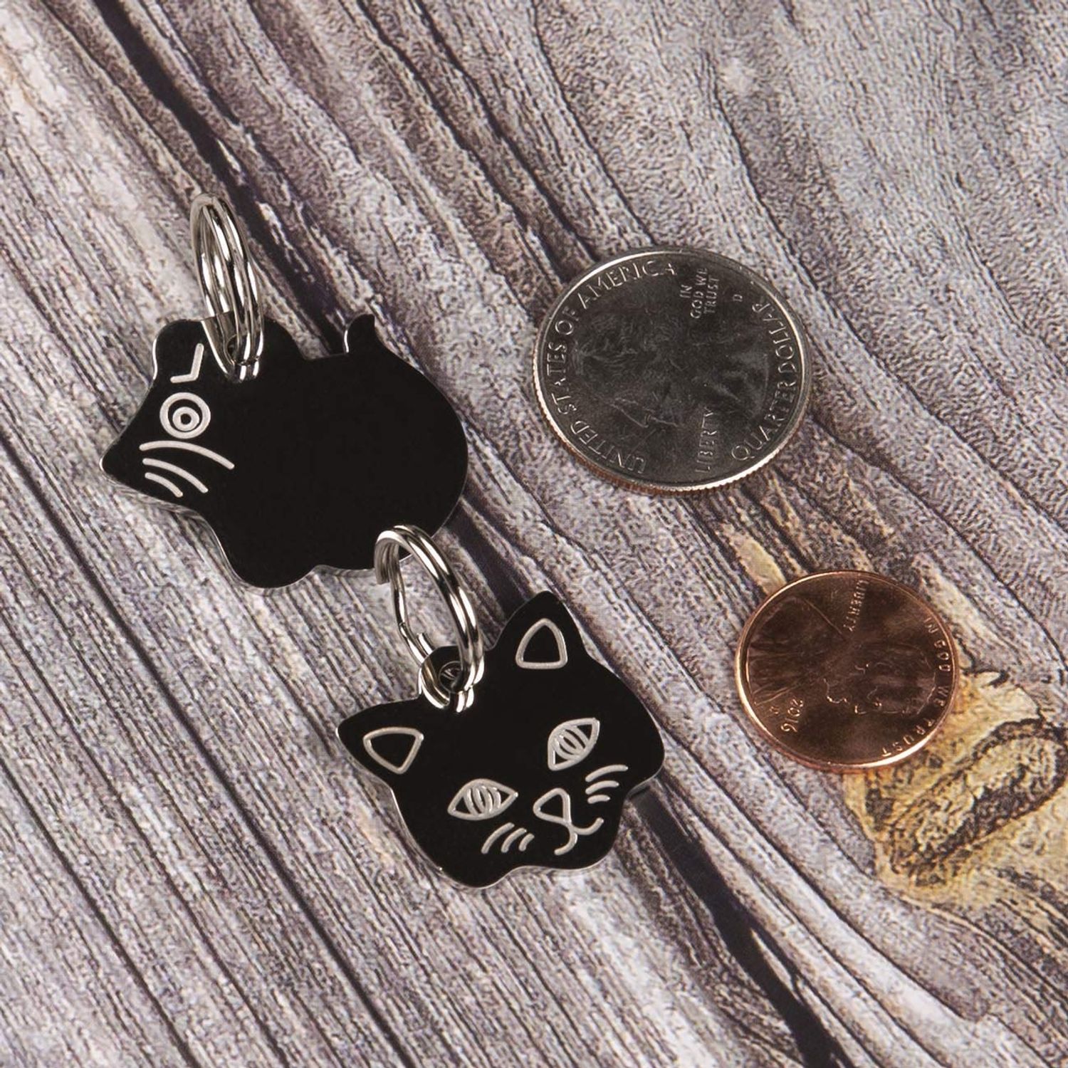 Stainless Steel Cat ID Tags - Engraved Personalized Cat Tags Includes up to 4 Lines of Text with Cat Shape