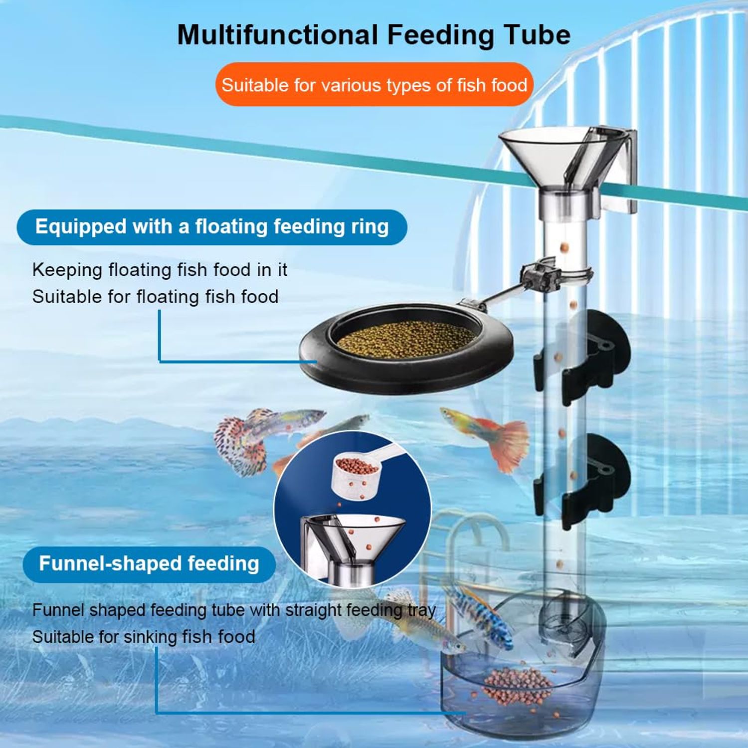 La La Pet®Fish Shrimp Feeding Dish Set Fish Feeder Tube Kit with Feeding Ring Suction Cups Adjustable Tubes Cleaning Brush Measuring Spoon Feeding Aquarium Supplies for Fish Tanks