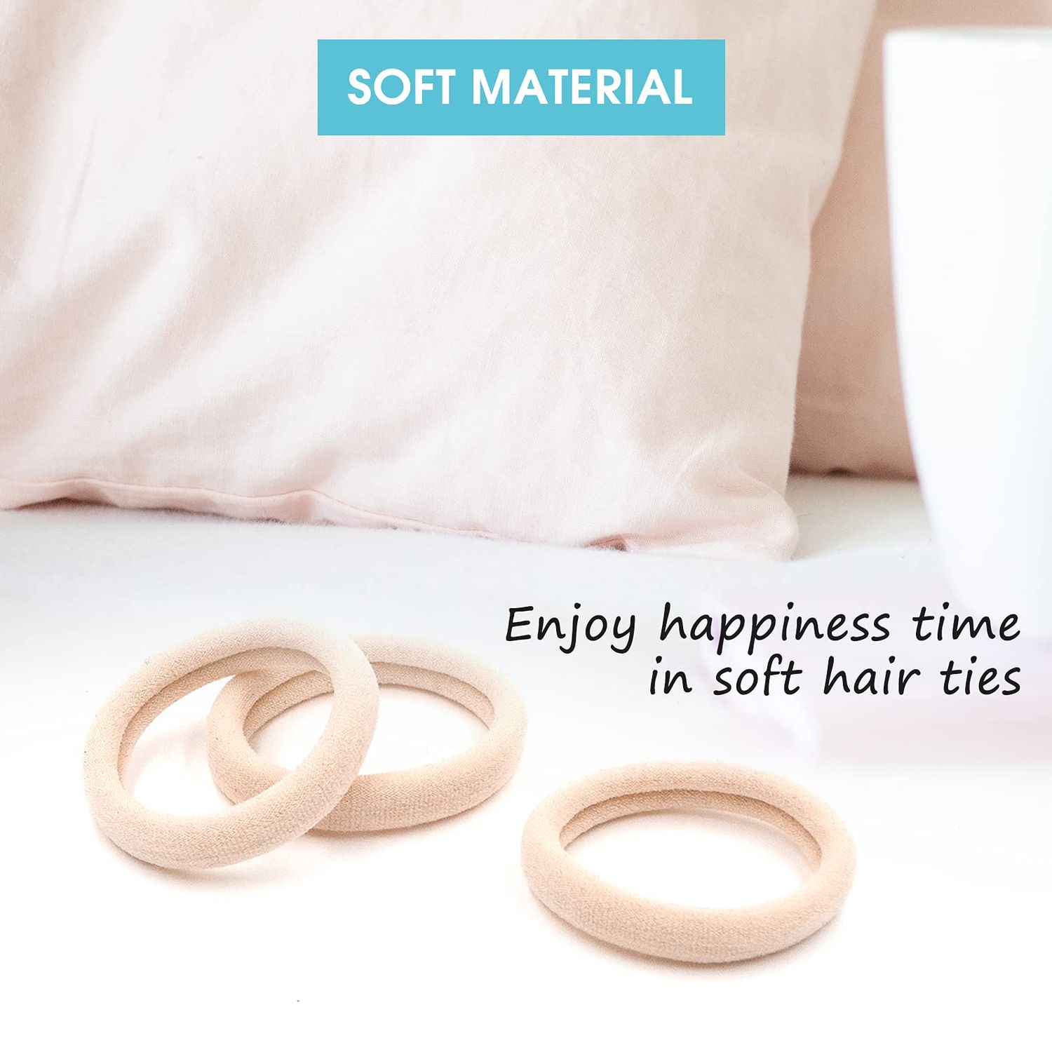 HOYOLS Soft & Stretch 1.6 Inch Cotton Hair Ties Large Hair Bands Nylon Fabric Ponytail Holder for Thick Heavy Curly Hair, No Slip No Damage Seamless Scrunchies Headbands 50 Pcs (Light Blonde)