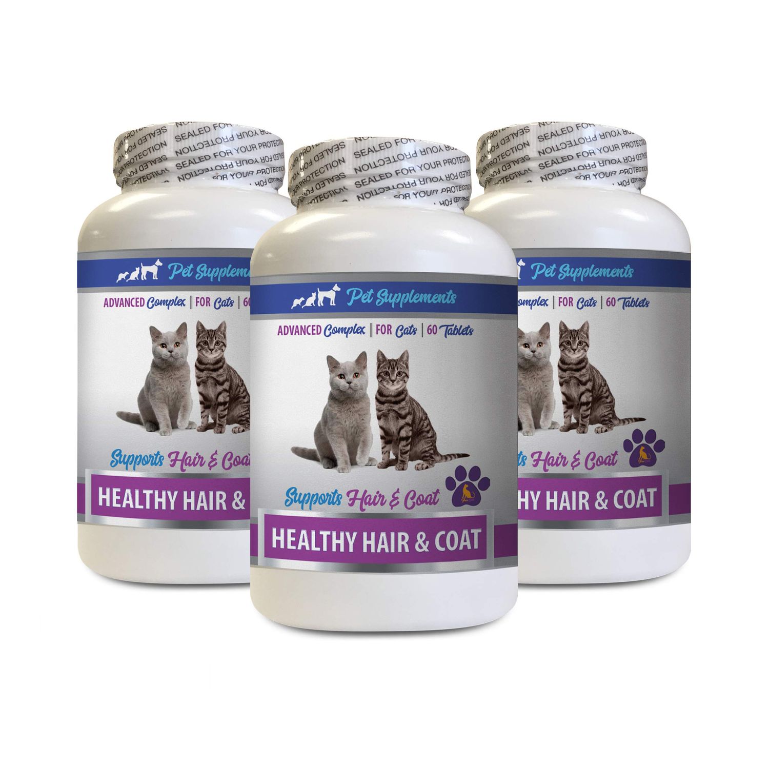 Dry Skin Cats - Best Healthy Hair and Coat Supplement for Cats - Advanced Complex - Nail Health - Senior cat Vitamins - 3 Bottles (180 Tablets)