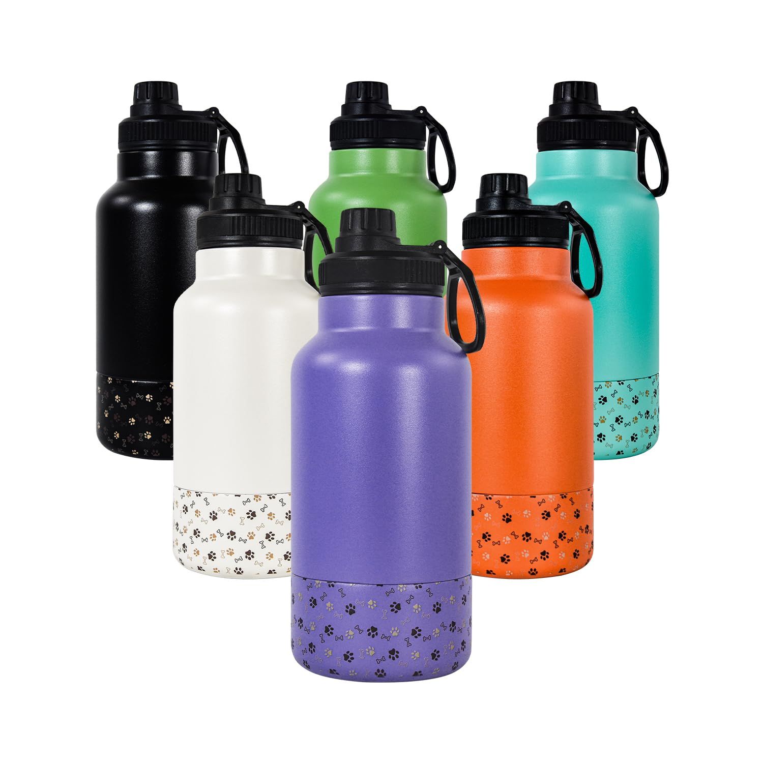 AGH Dog Water Bottle, 32oz Portable Dog Water Bottle with Detachable Bowl Food Feeding, Double Wall Vacuum Flask Stainless Steel Dog Travel Water Bottle for Walking and Hiking, Purple