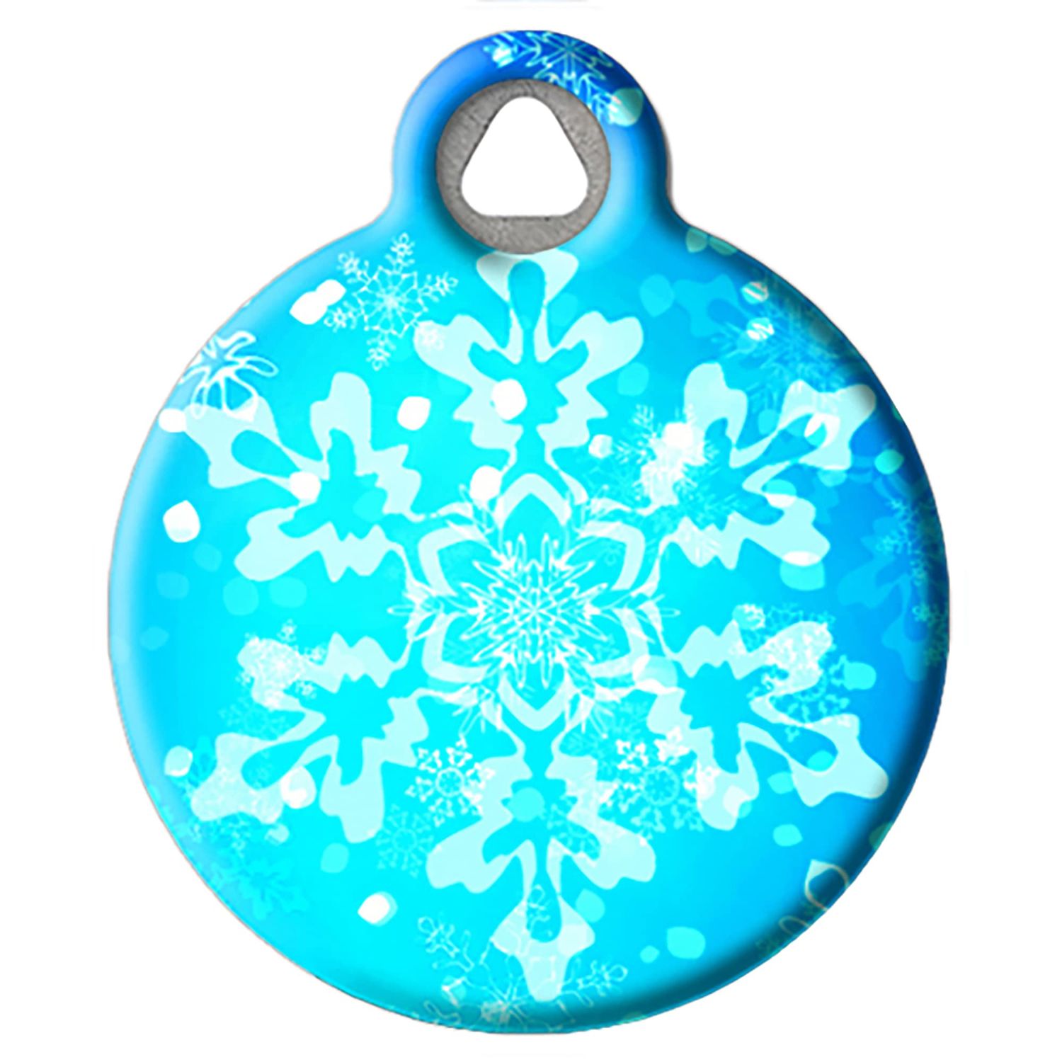 Dog Tag Art Blue Snowflake Pet ID Tag for Dogs and Cats, Silent Polymer Coated Stainless Steel Nametag with Customized Identification Information - Large 1.25" Diameter