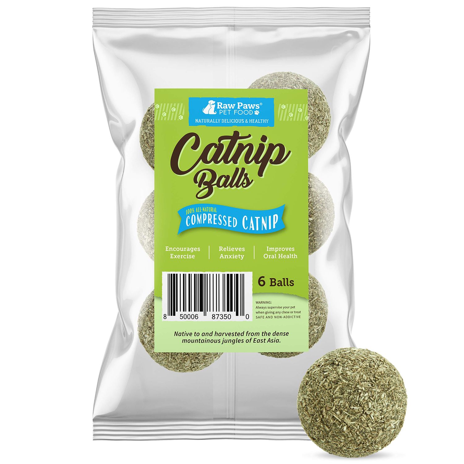 Raw Paws Catnip Balls, 6 ct - Interactive Cat Toy for Indoor Cats - Cat Ball Toy - Kitten Toys - Cat Nip Ball Cat Toy - Cat Lick Ball - Cat Nip Cat Toys - Natural Catnip Ball for Cats of All Breeds