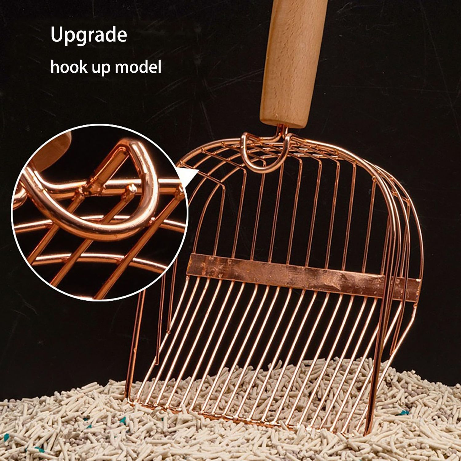 Cat Litter Scoop, Large Stainless Steel Sifter with Wooden Long Handle,Kitty Metal Deep Shovel Scooper,Poop Sifting, Kitten Pooper Lifter for Litter Box with Hook