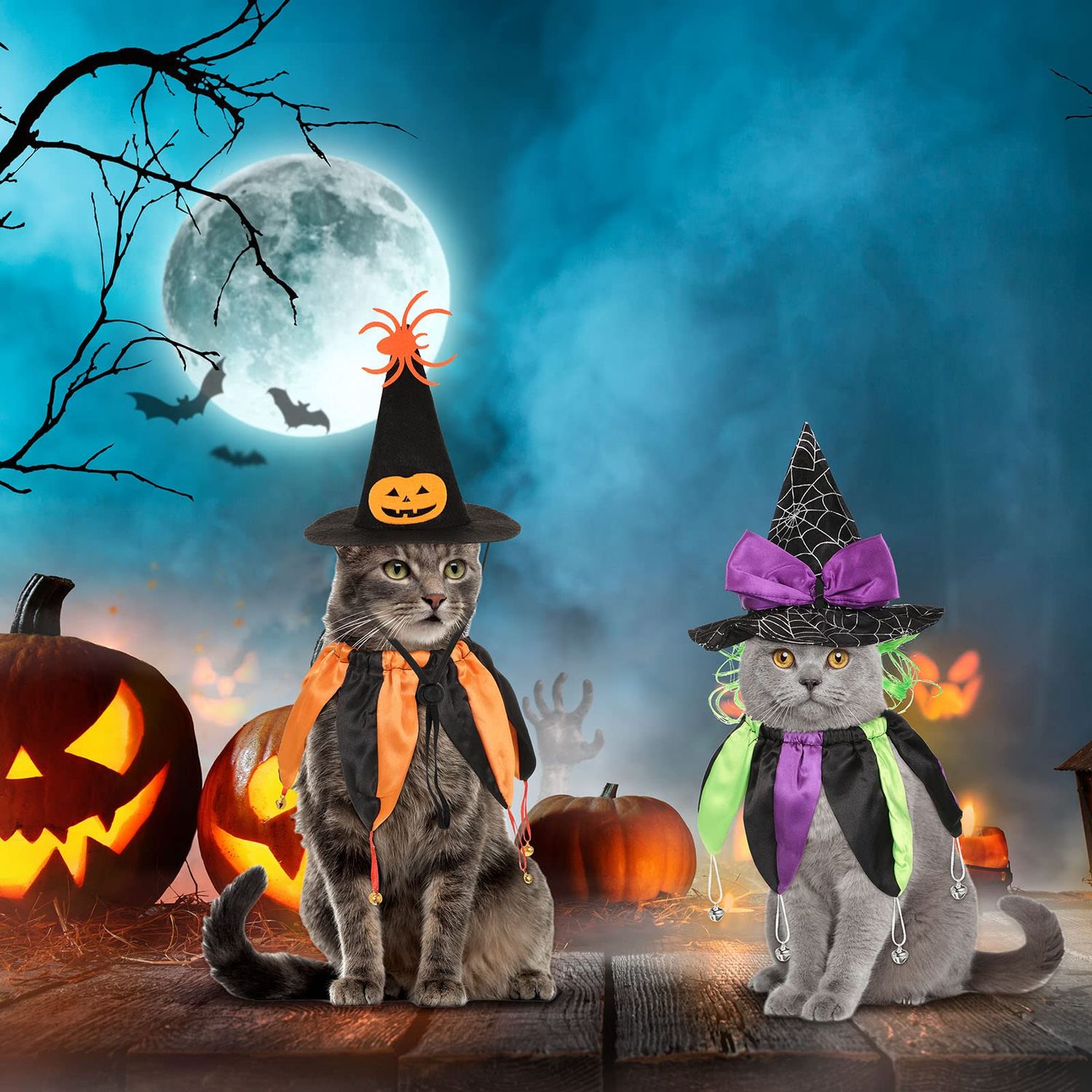 4 Pcs Halloween Cat Witch Costumes Witch Cat Hats and Collars with Bells Funny Wizard Costumes Cat Halloween Apparel Accessories for Small Dogs and Cats Halloween Party Cosplay Decorations Supplies