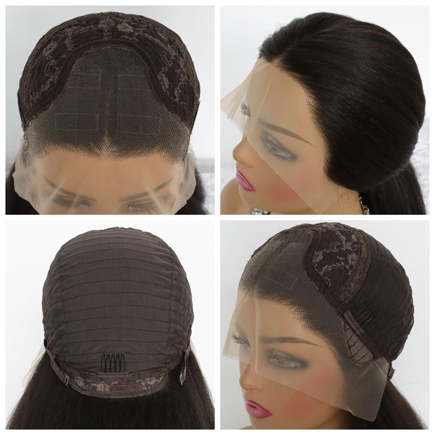 MACA BAKA Kinky Straight Synthetic Lace Front Wig Glueless 180 Density Long Black Yaki Straight 13x4 Lace Front Wigs for Black Women Pre Plucked 24 Inches Natural Color