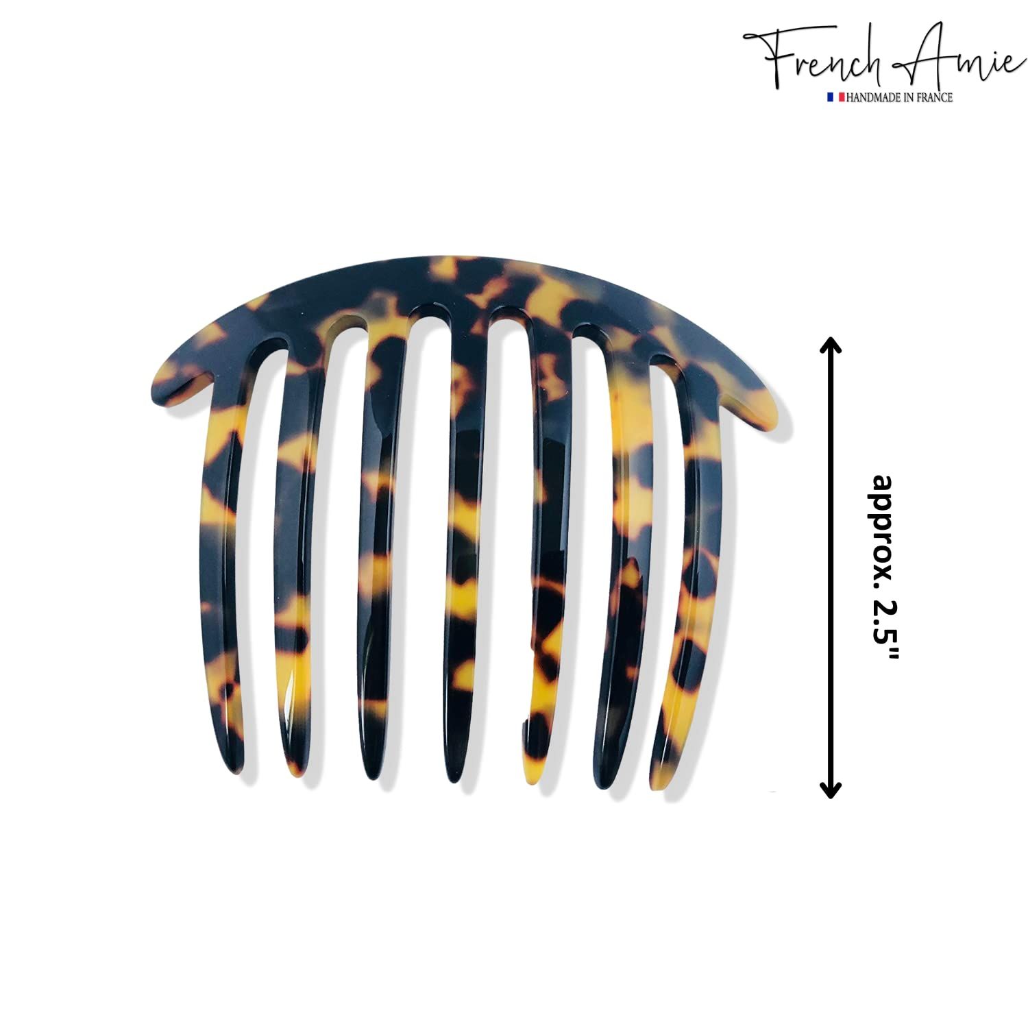 French Amie Handmade Yellow Black Tokyo Celluloid Acetate 7 Teeth Side Hair Comb