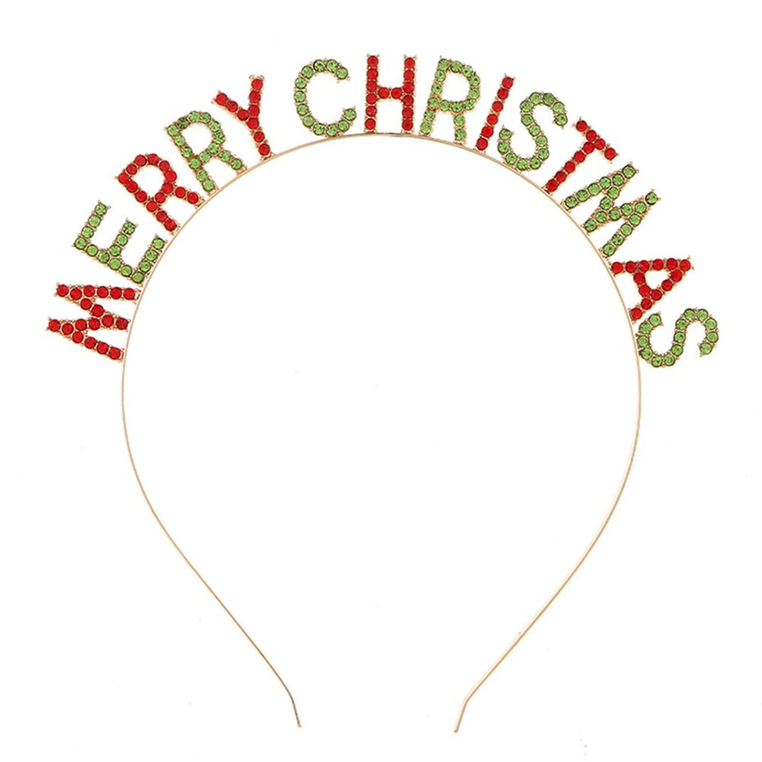Merry Christmas Headbands,Sparkly Xmas Hair Hoops Costumes Holiday Party Tiara Letter Headdress for Women Girls (Red+Green)
