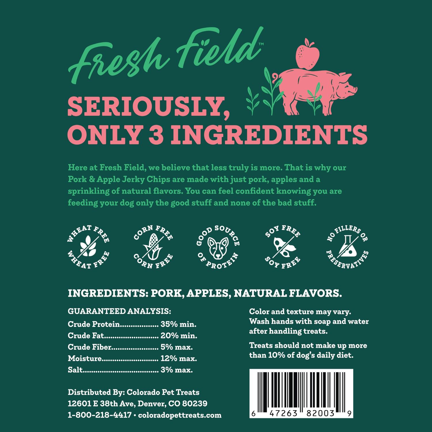Fresh Field Pork & Apple Jerky Chips, 14 oz – All-Natural Dog Treats, USA Made, Supports Digestion & Nervous System